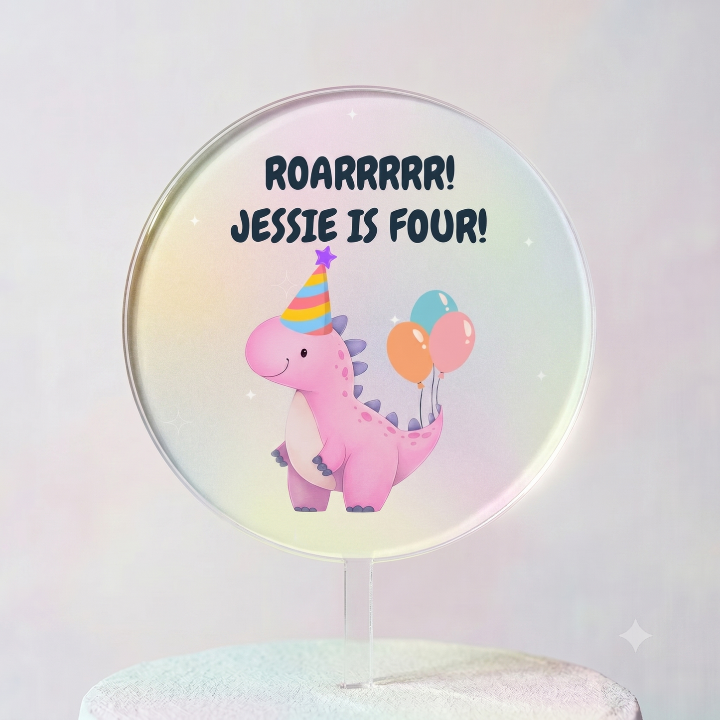 Roarrrrr! I'm Four! - Pink Dinosaur Cake Topper