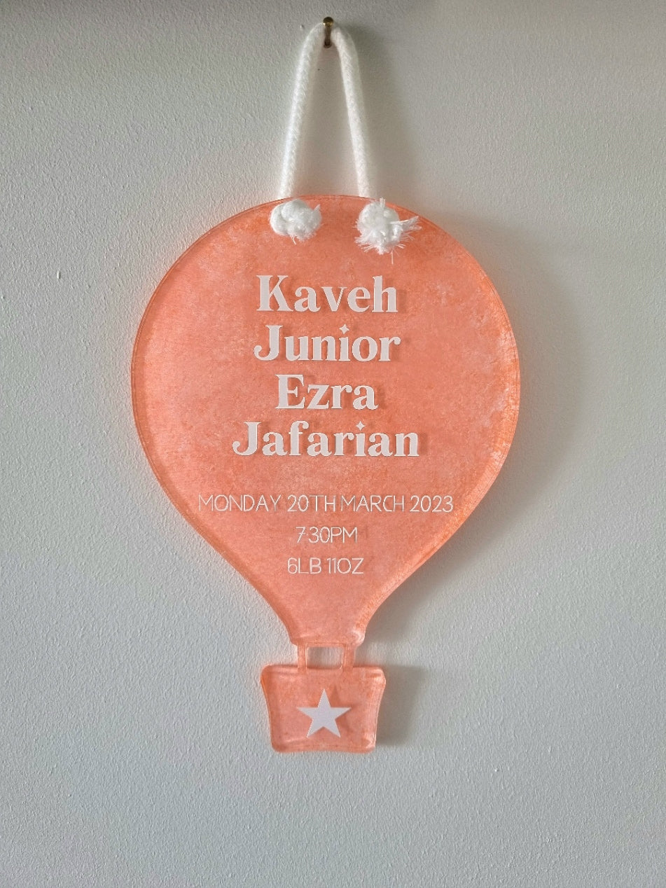 Hot Air Balloon Birth Details Sign