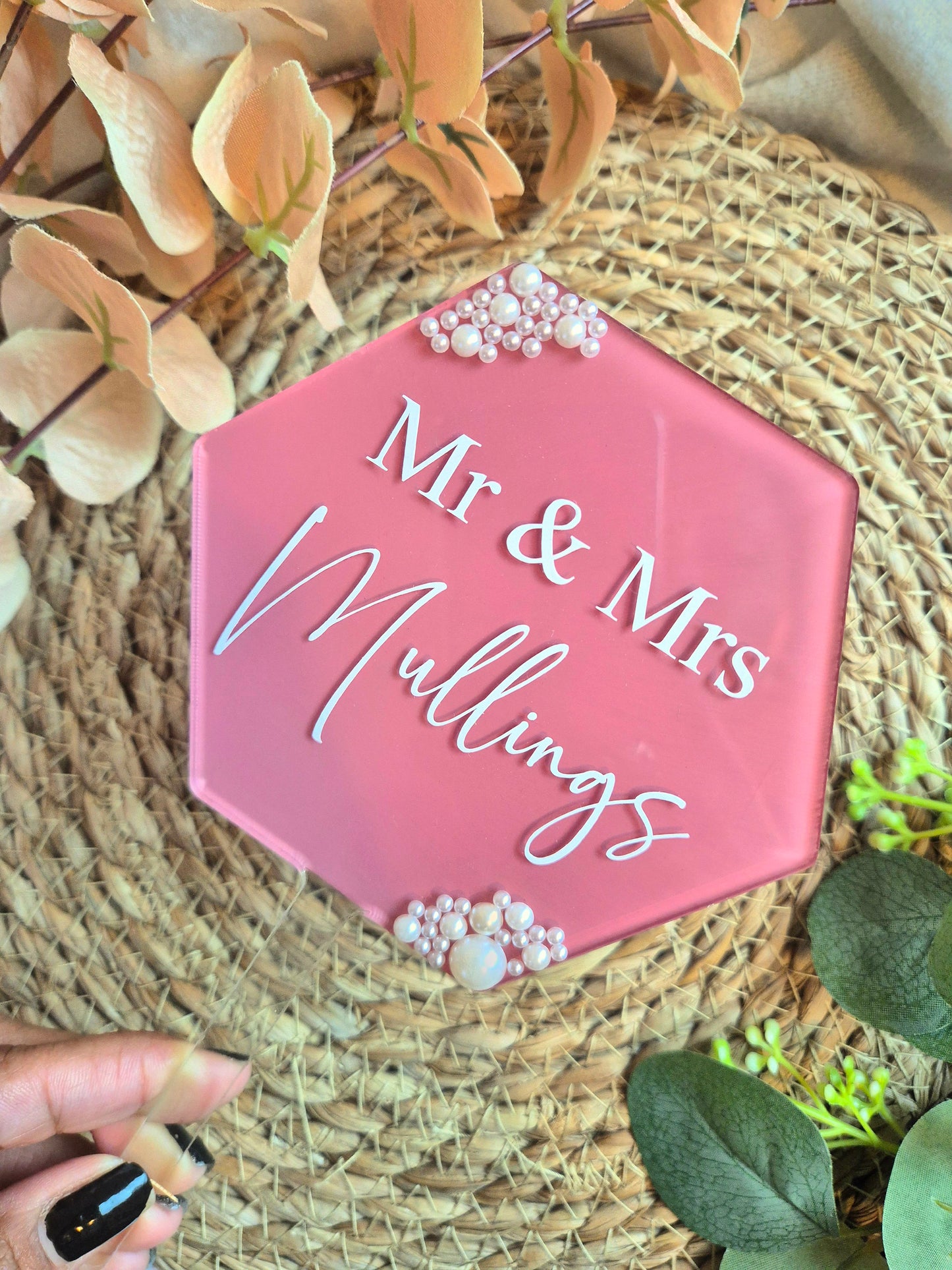 Pearl Wedding Cake Topper - Hexagon