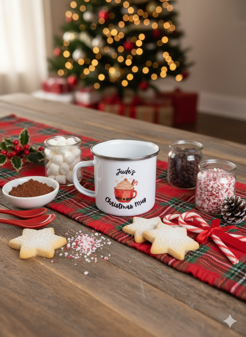 Personalised Children's Enamel Christmas Mug - Santa