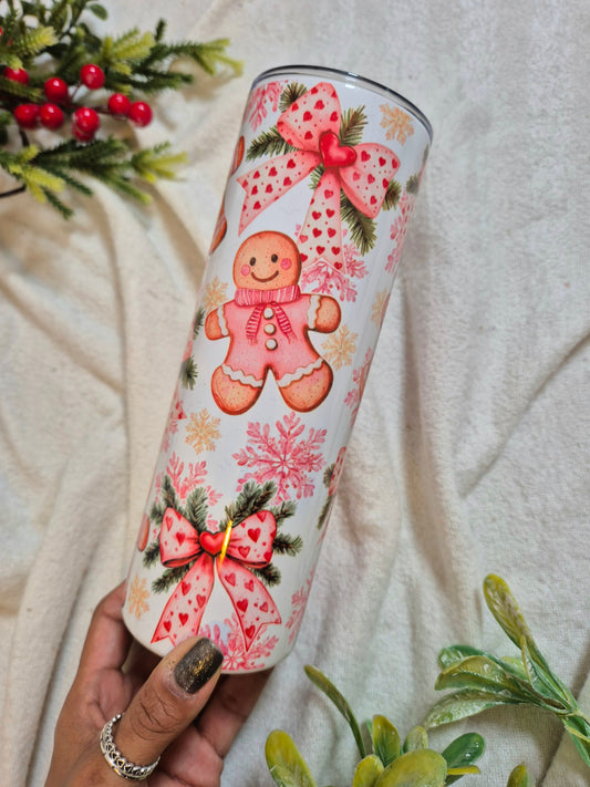 Festive Metal Tumbler - Pink Gingerbread