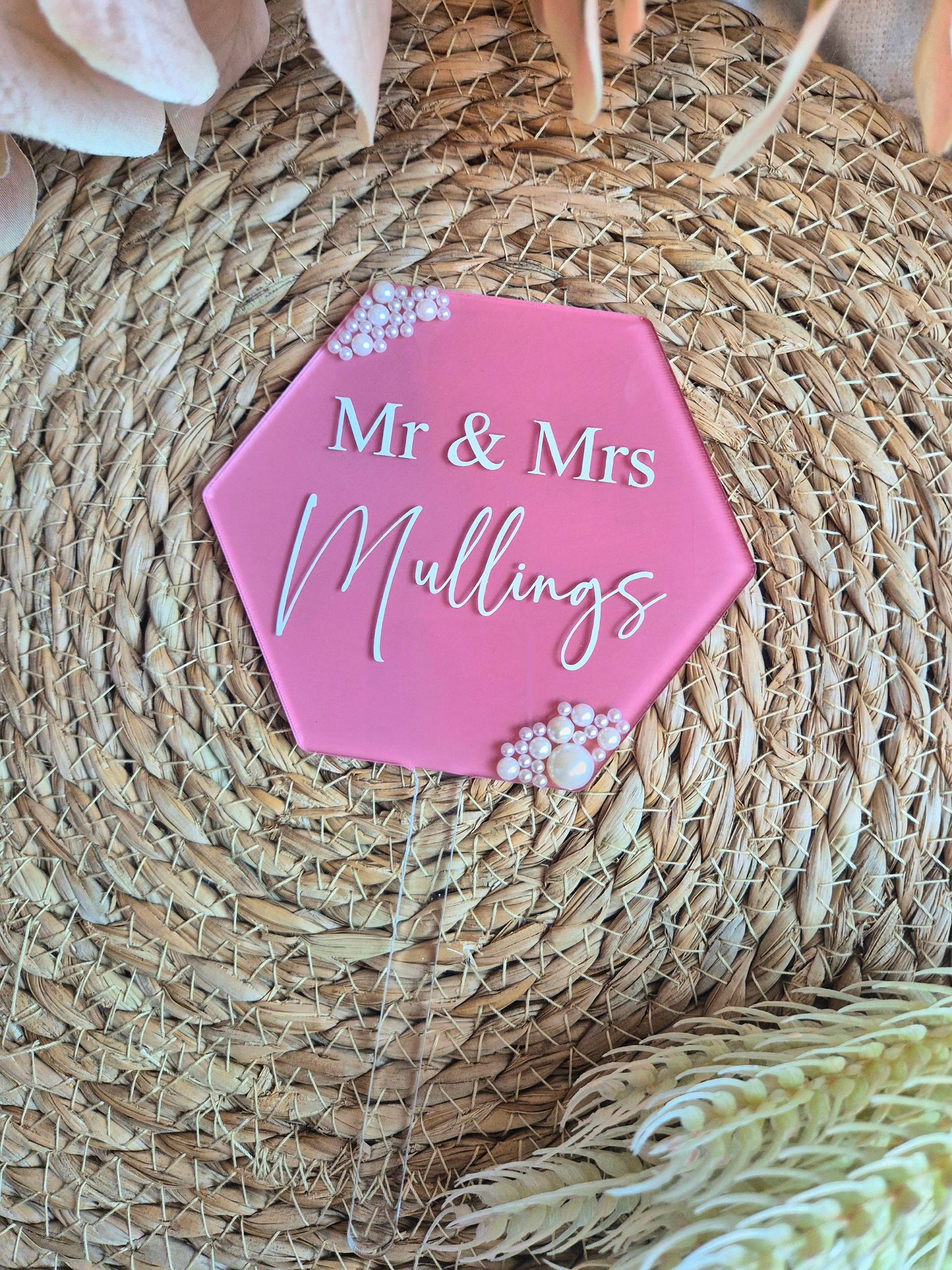 Pearl Wedding Cake Topper - Hexagon