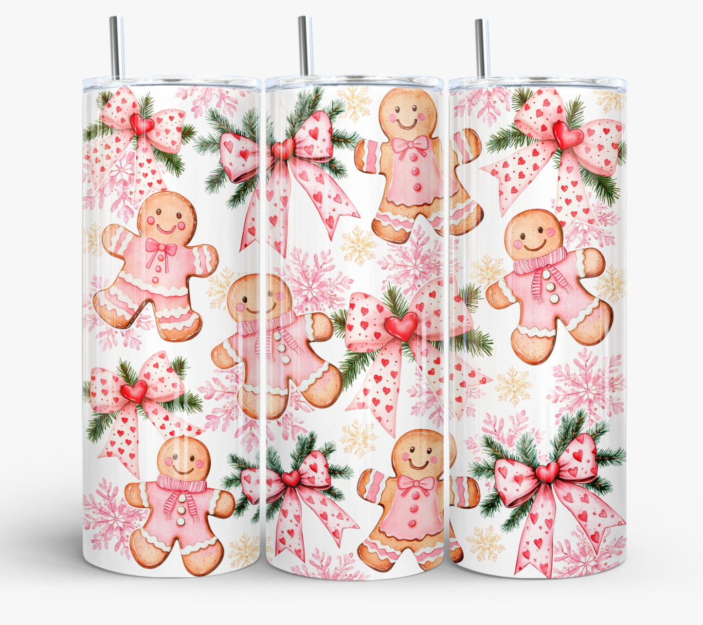 Festive Metal Tumbler - Pink Gingerbread
