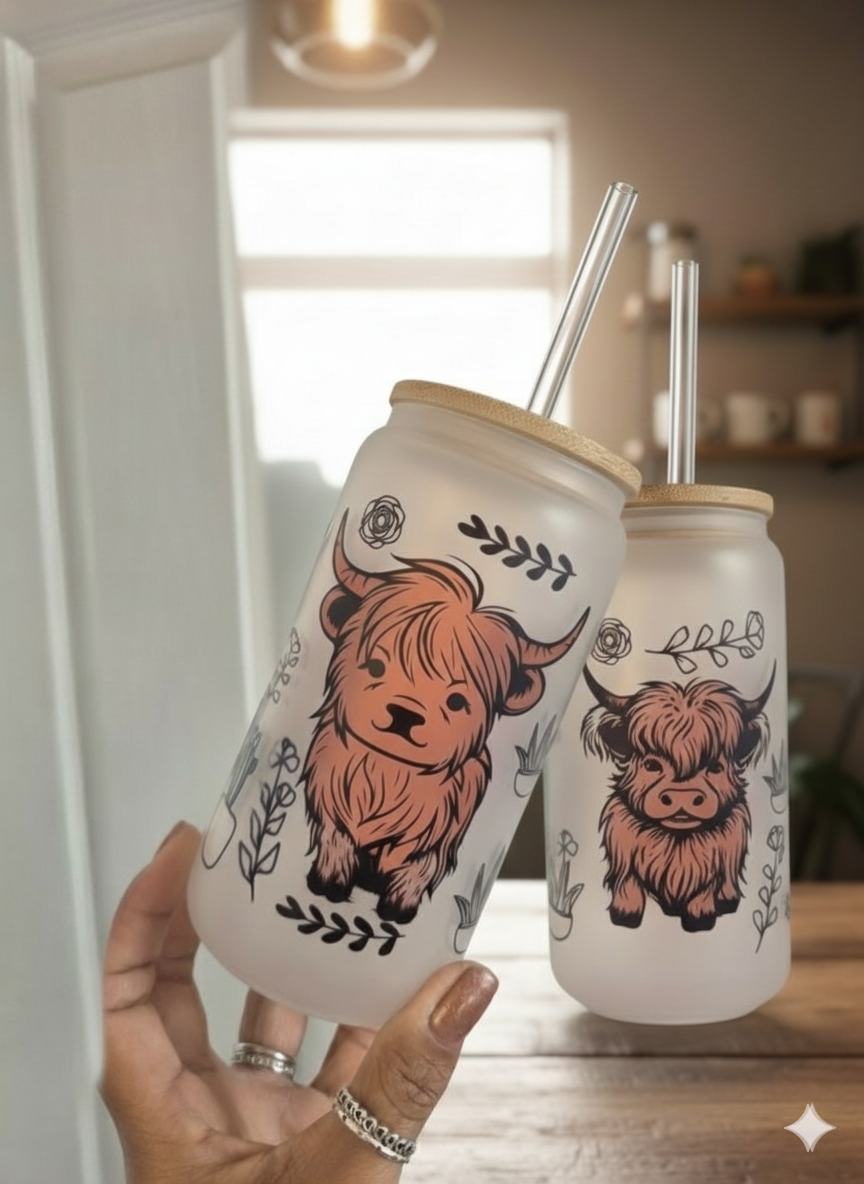 Brown Highland Cow Libby Glass