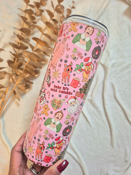Festive Metal Tumbler - Christmas Movie Theme
