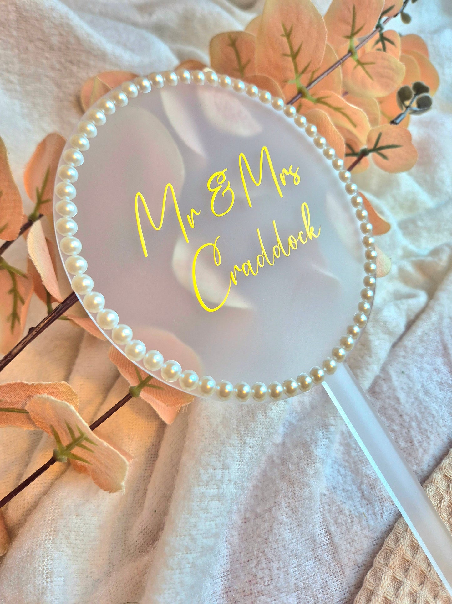 Pearl Edged Wedding Cake Topper