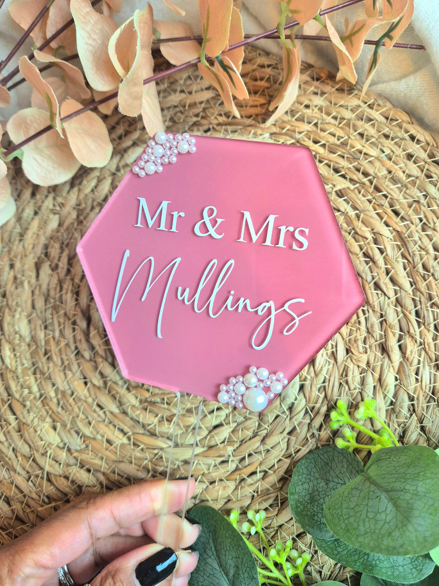 Pearl Wedding Cake Topper - Hexagon