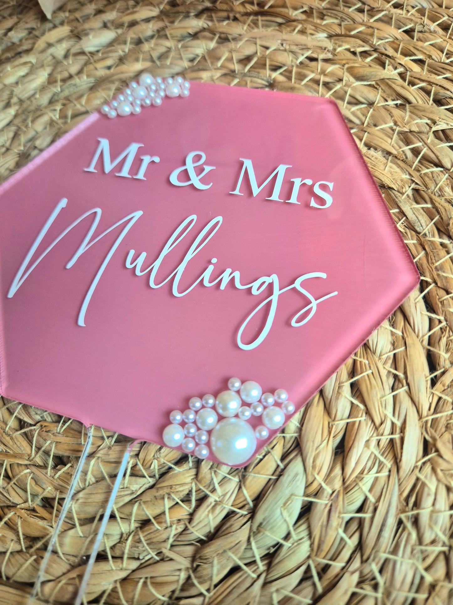 Pearl Wedding Cake Topper - Hexagon