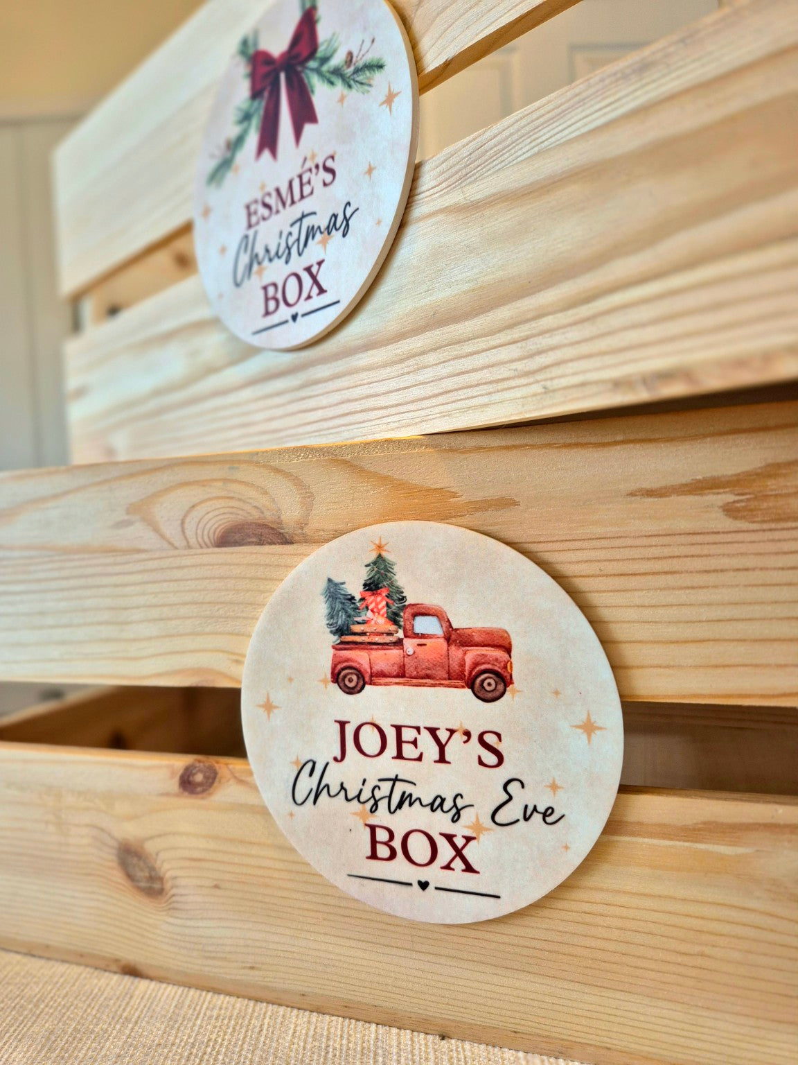 Christmas Truck personalised wooden Christmas Eve Box close-up