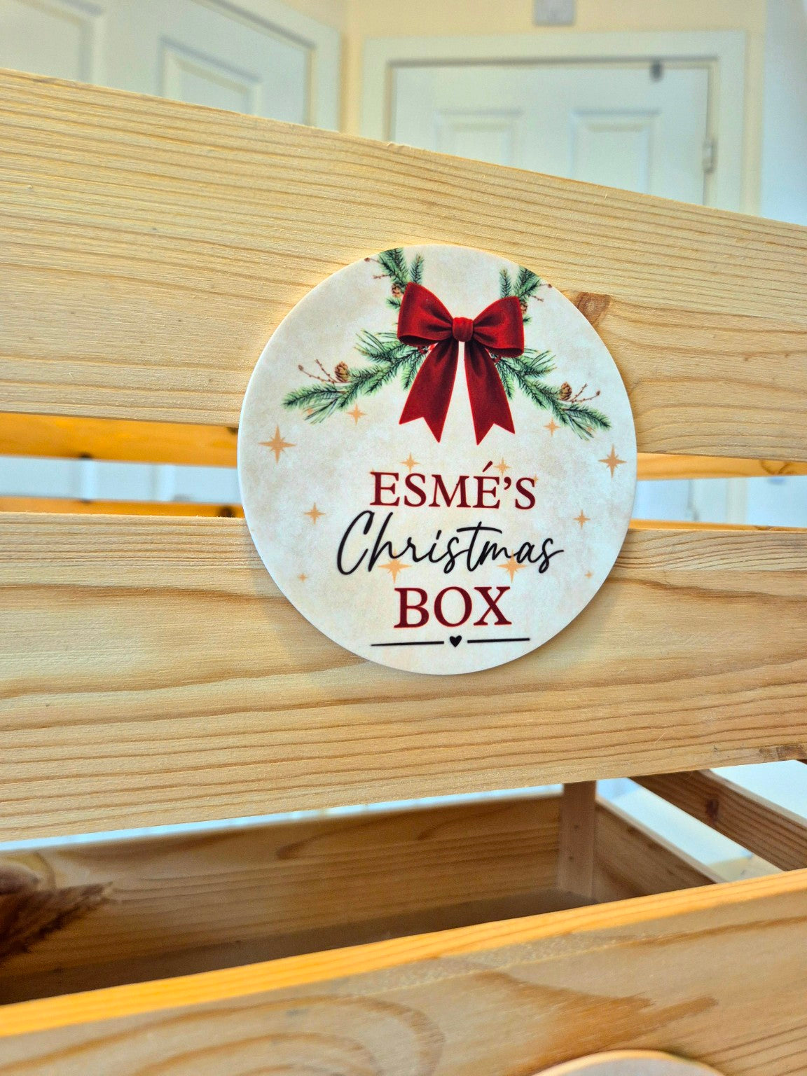 Red Bow personalised wooden Christmas Box