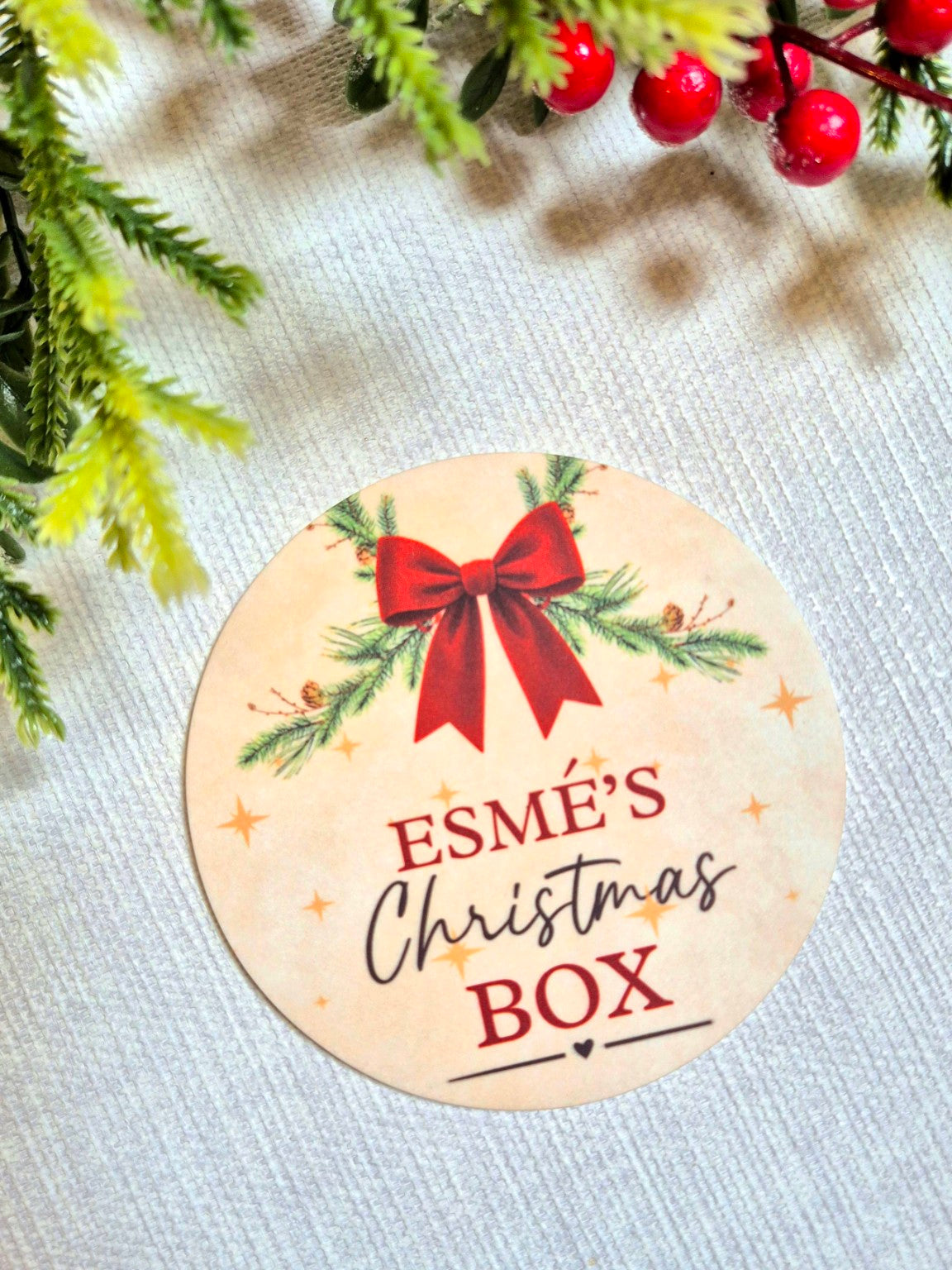 Red Bow personalised Christmas Box disc