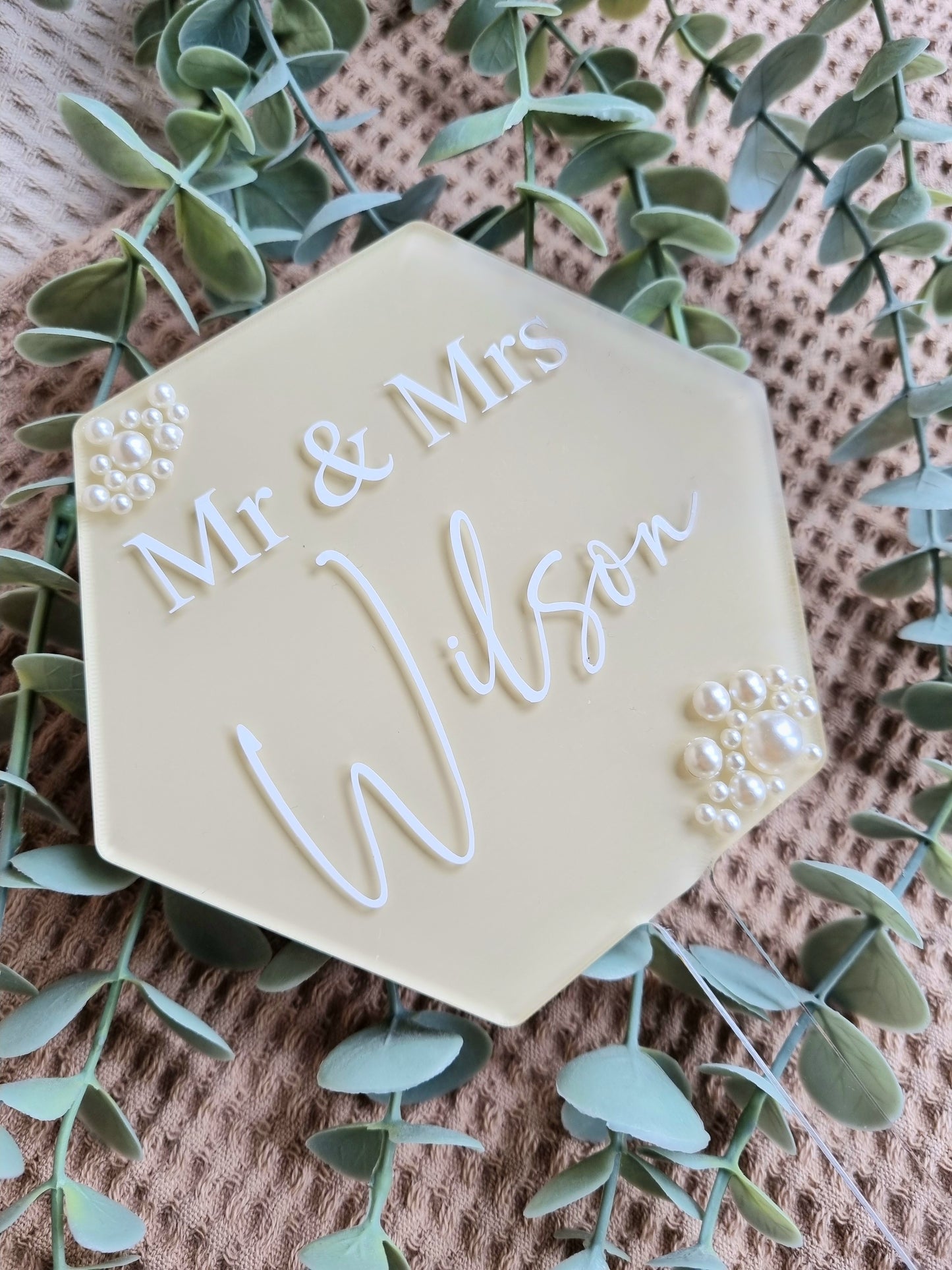 Pearl Wedding Cake Topper - Hexagon