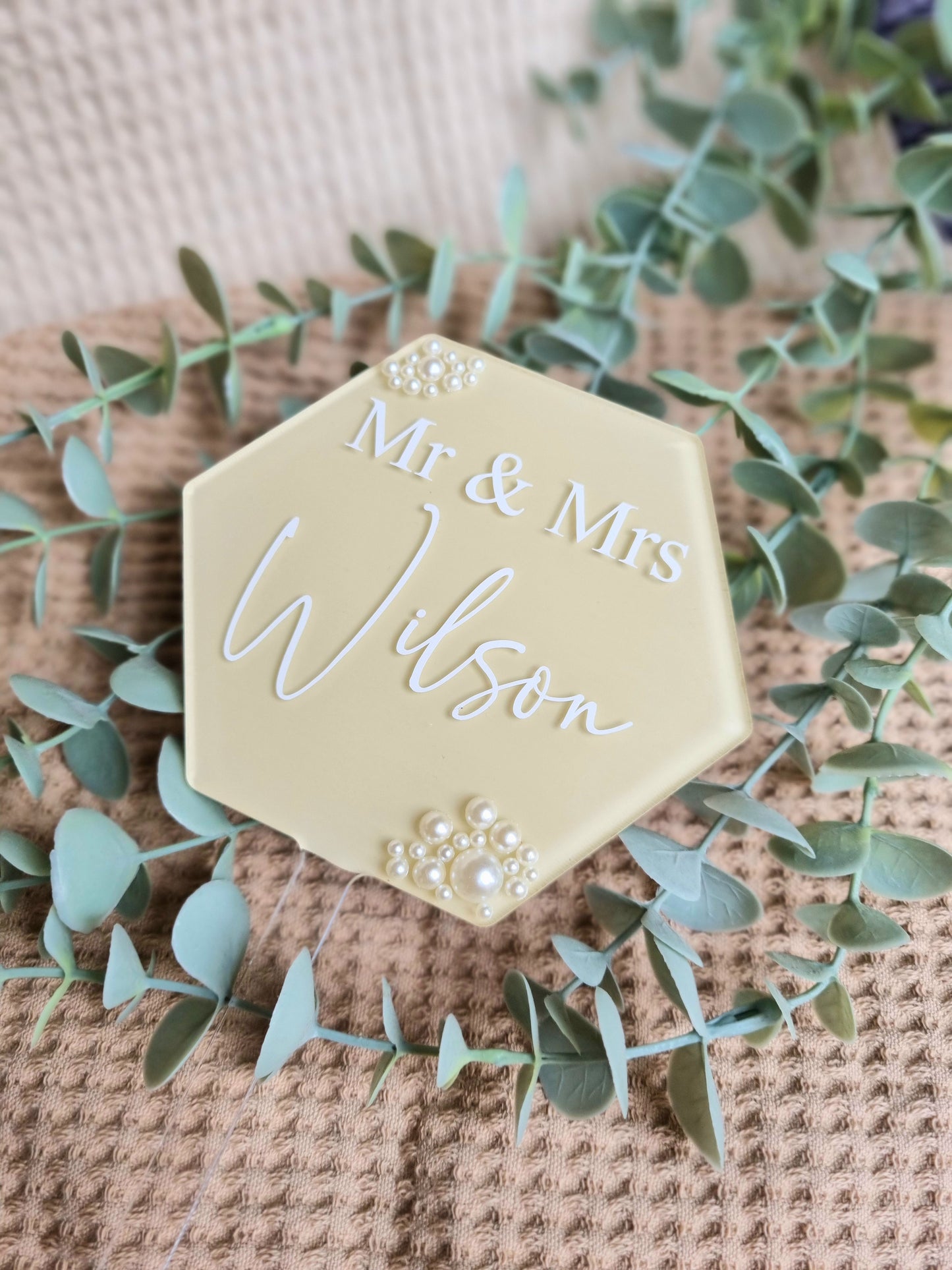 Pearl Wedding Cake Topper - Hexagon