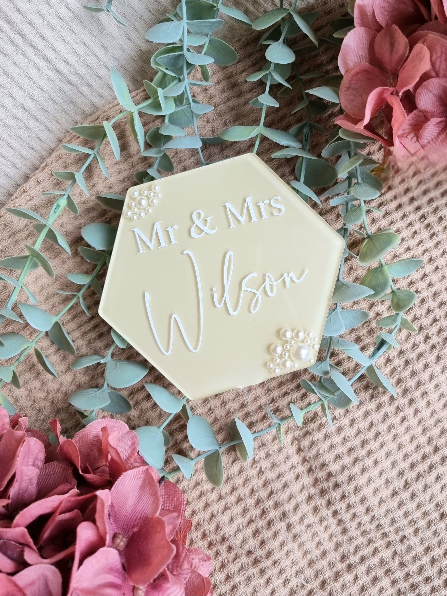 Pearl Wedding Cake Topper - Hexagon