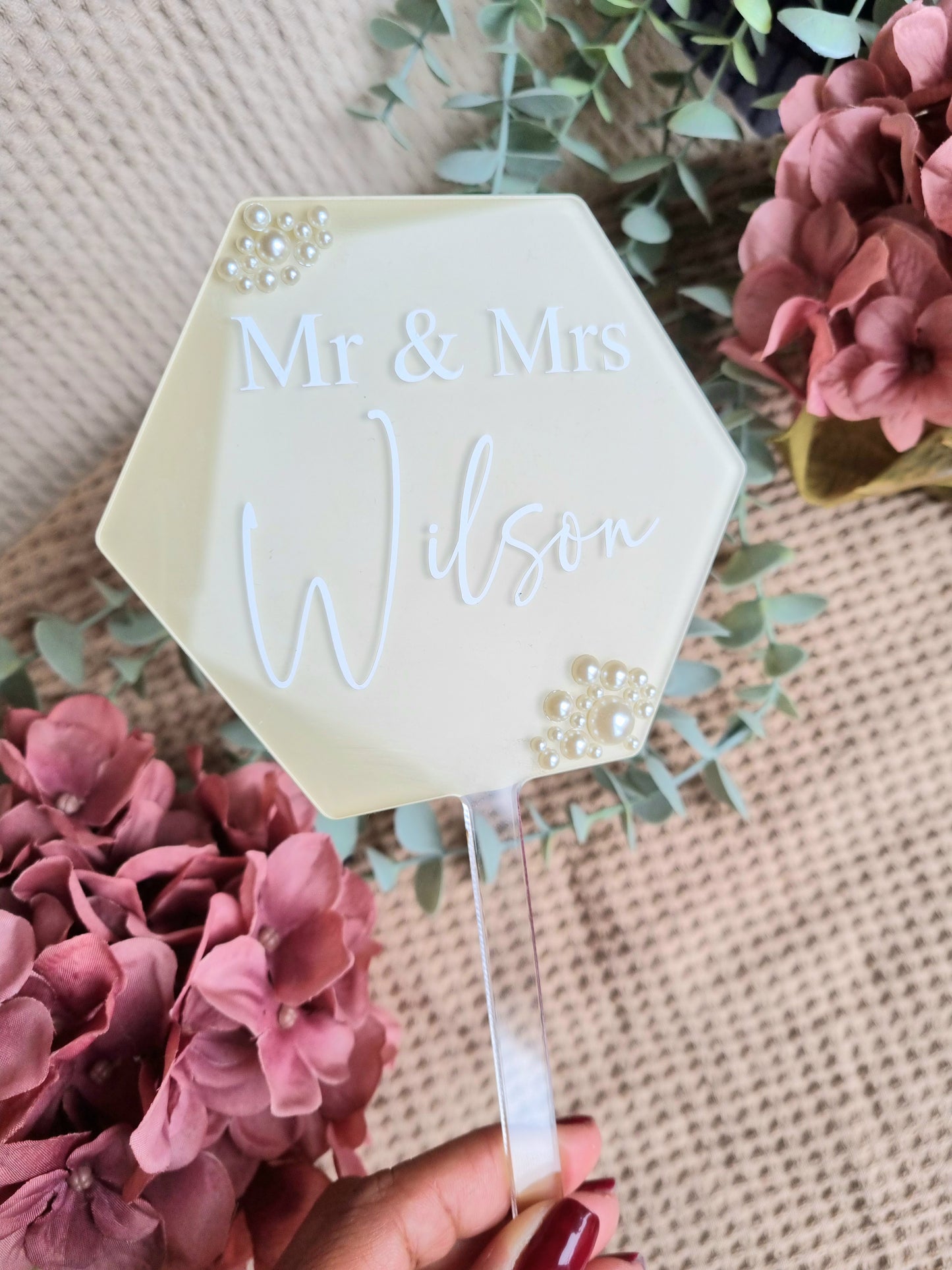 Pearl Wedding Cake Topper - Hexagon