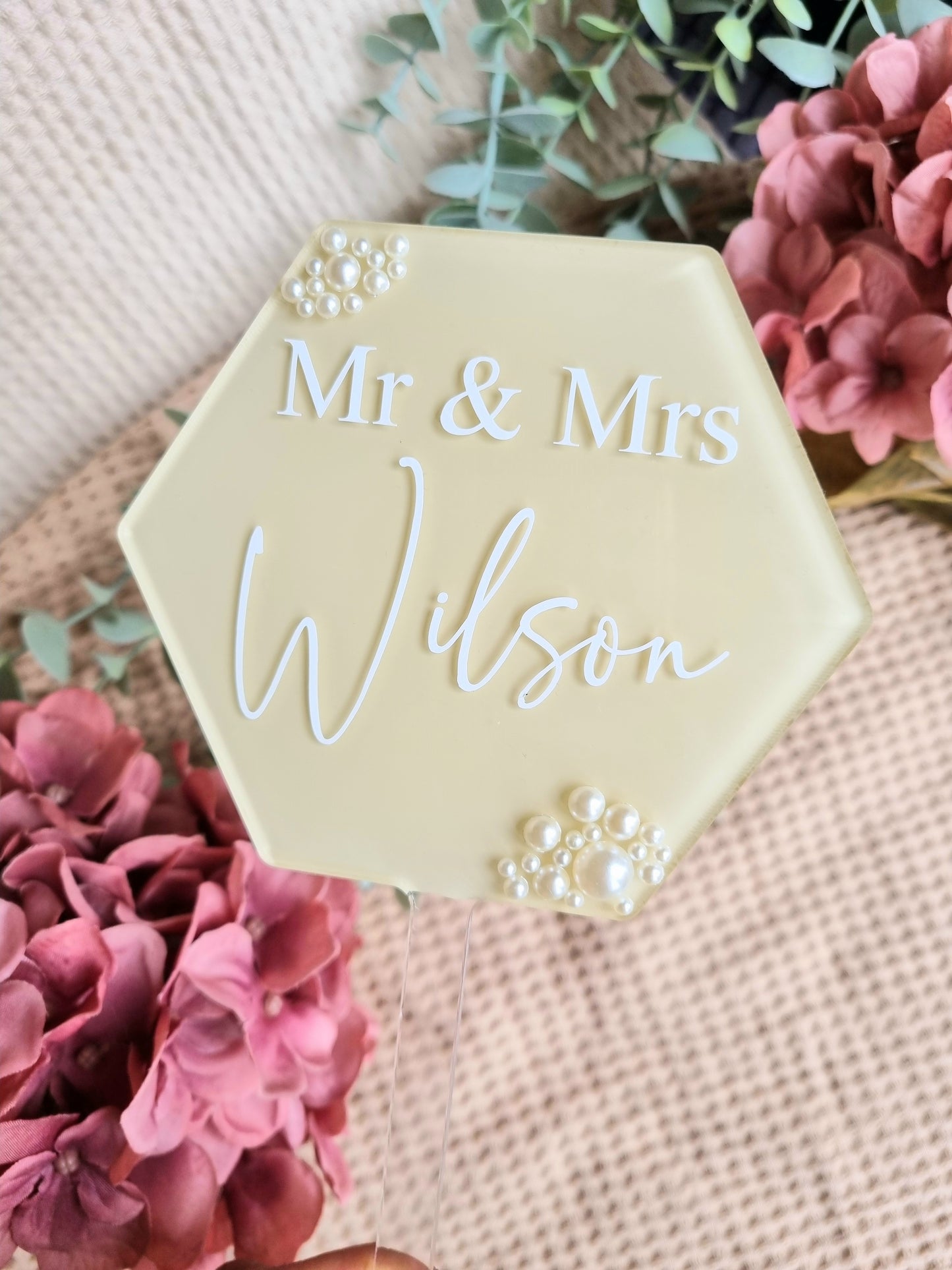 Pearl Wedding Cake Topper - Hexagon