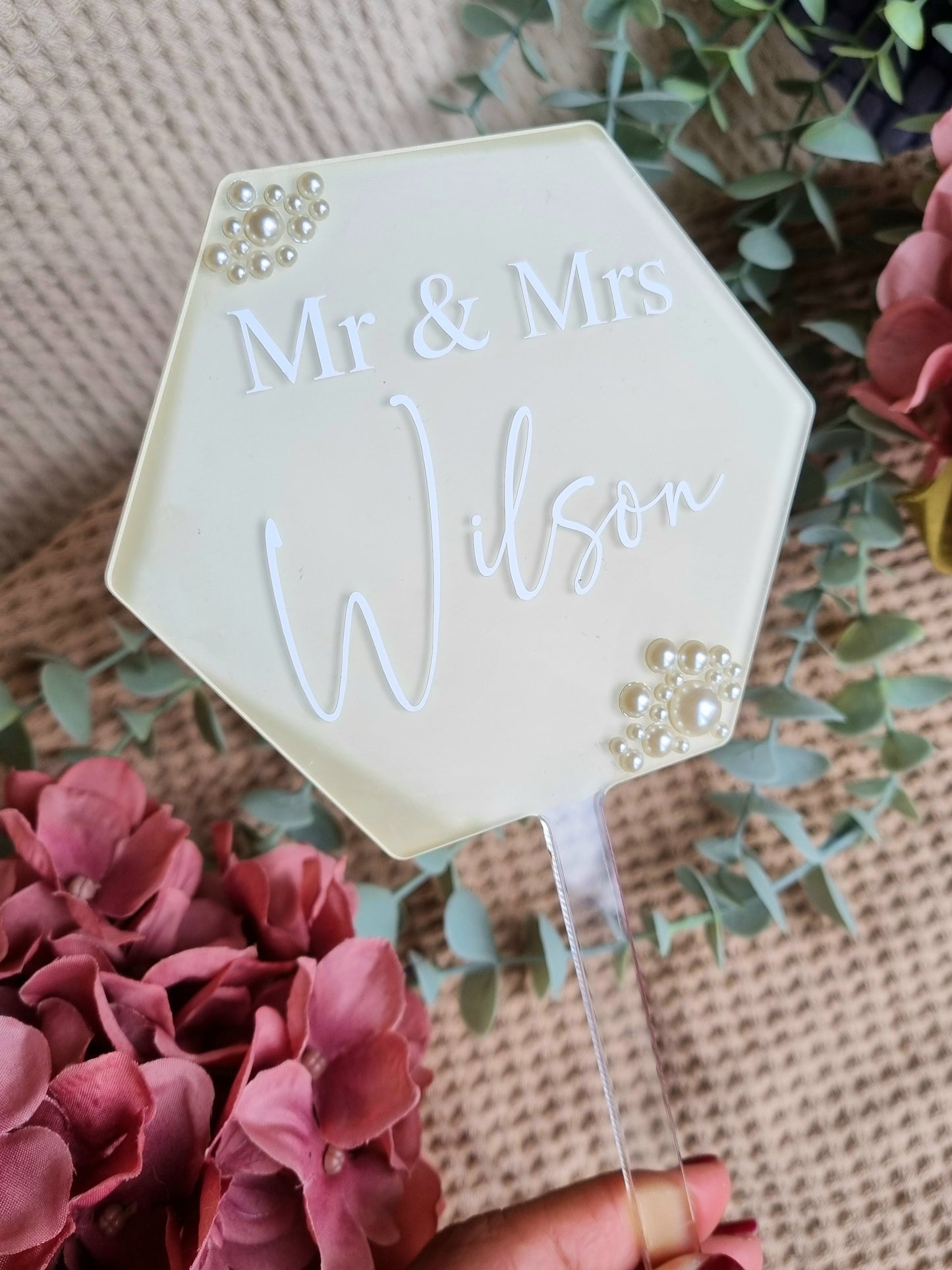 Pearl Wedding Cake Topper - Hexagon