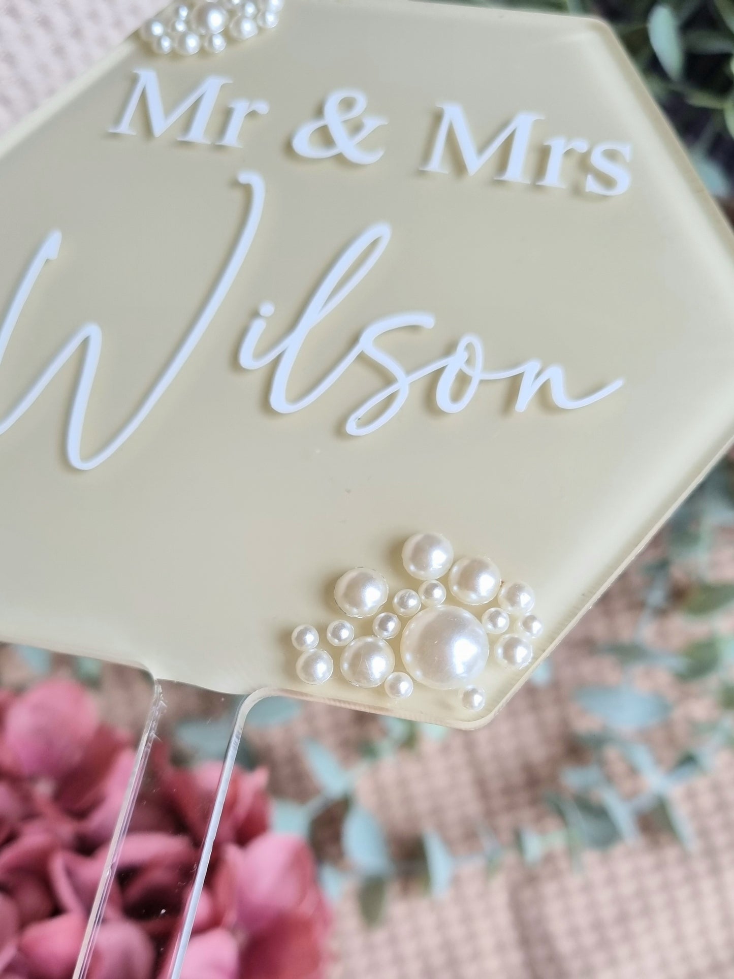 Pearl Wedding Cake Topper - Hexagon