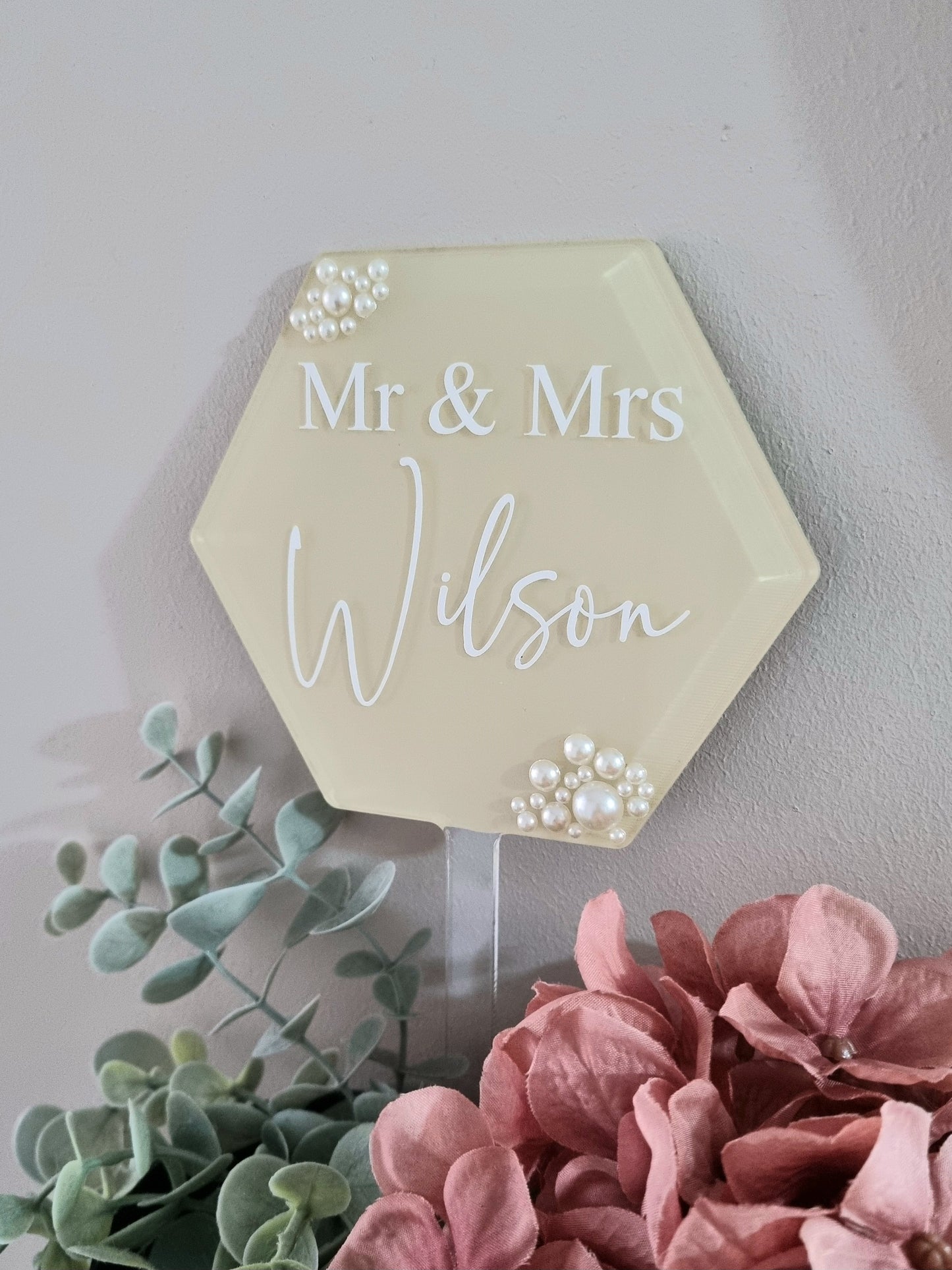 Pearl Wedding Cake Topper - Hexagon