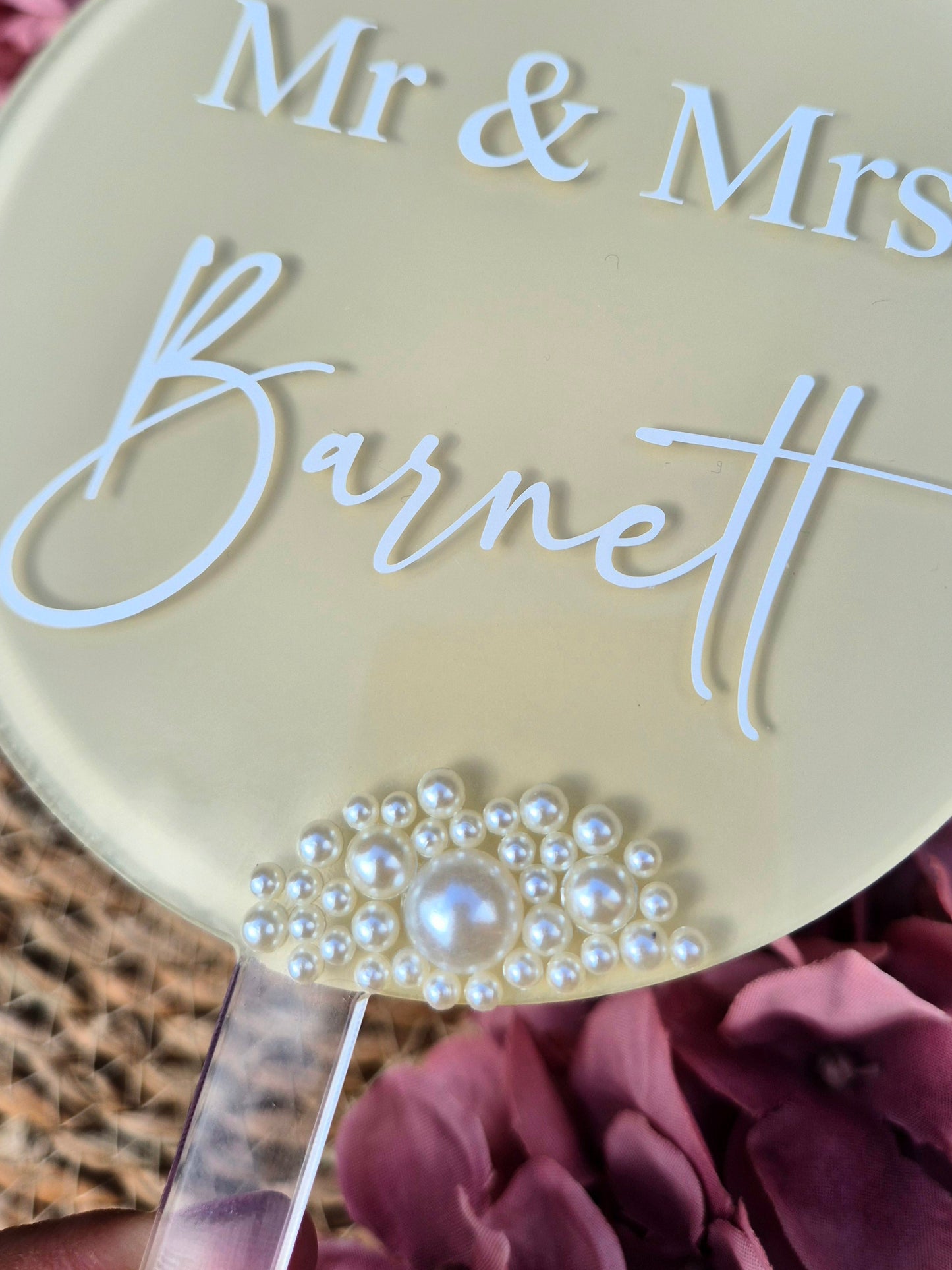 Pearl Wedding Cake Topper - Round