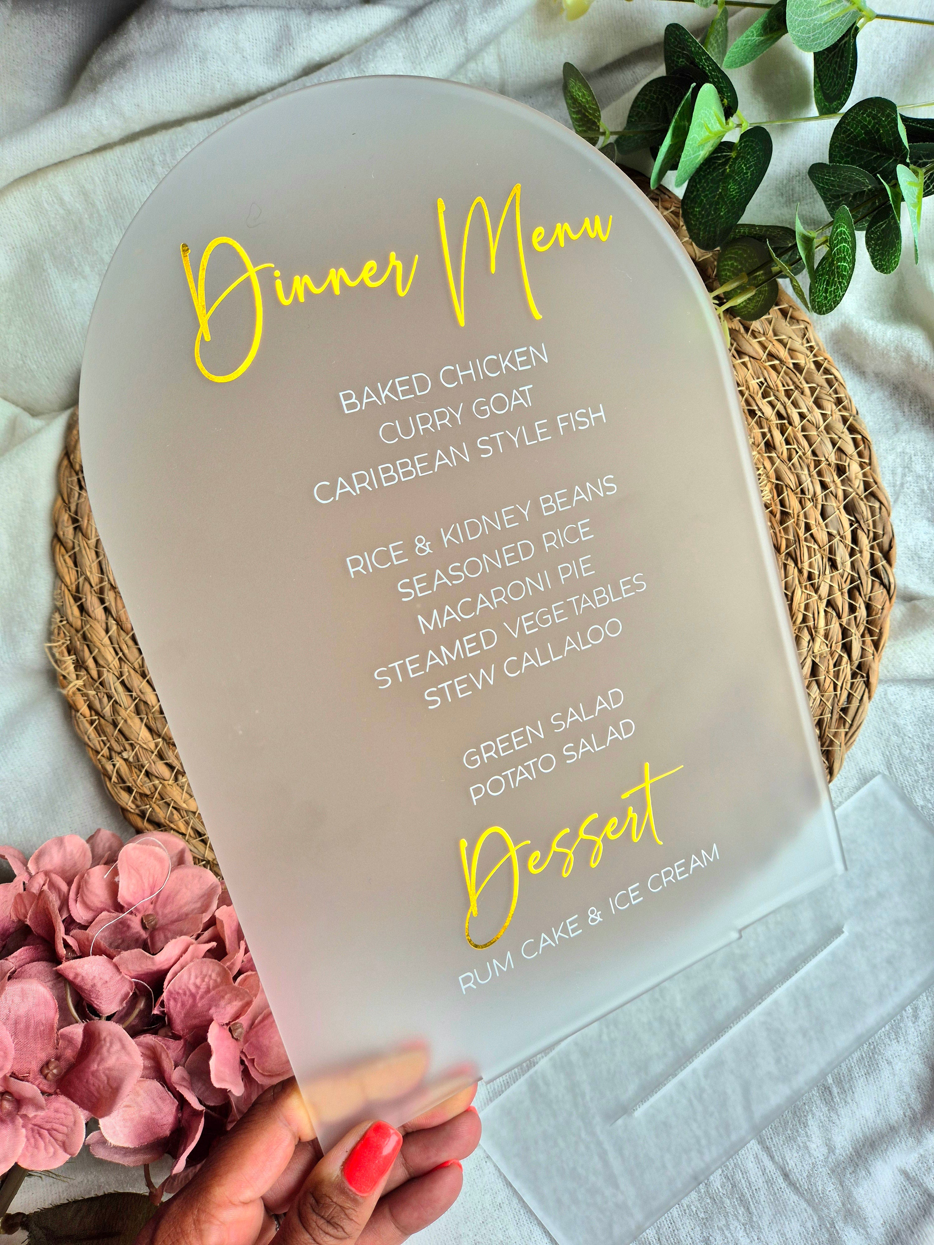 Dinner Menu Frosted Sign – Lux & Co.
