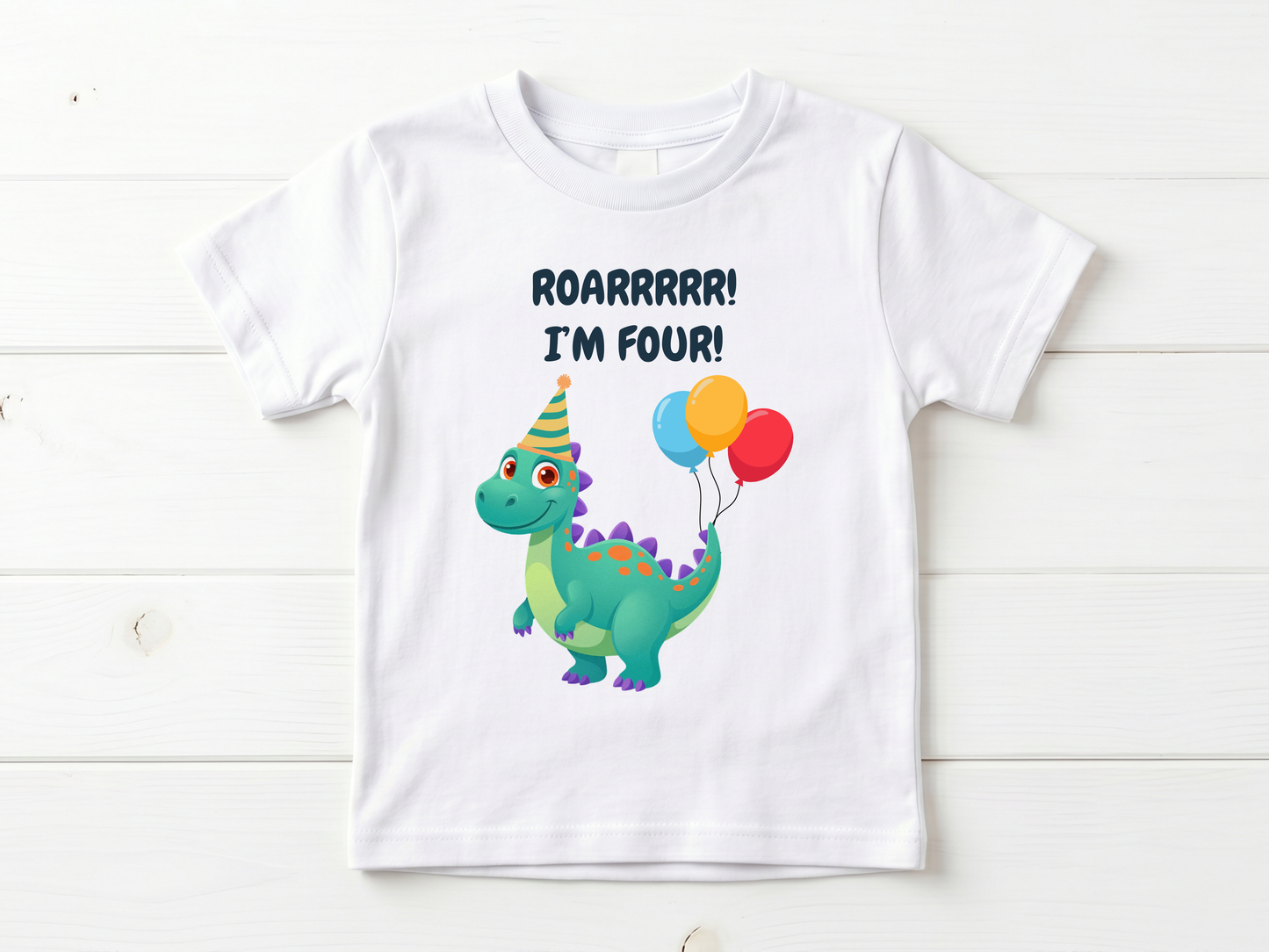 Roarrrrr! I'm Four! - Green Dinosaur T Shirt