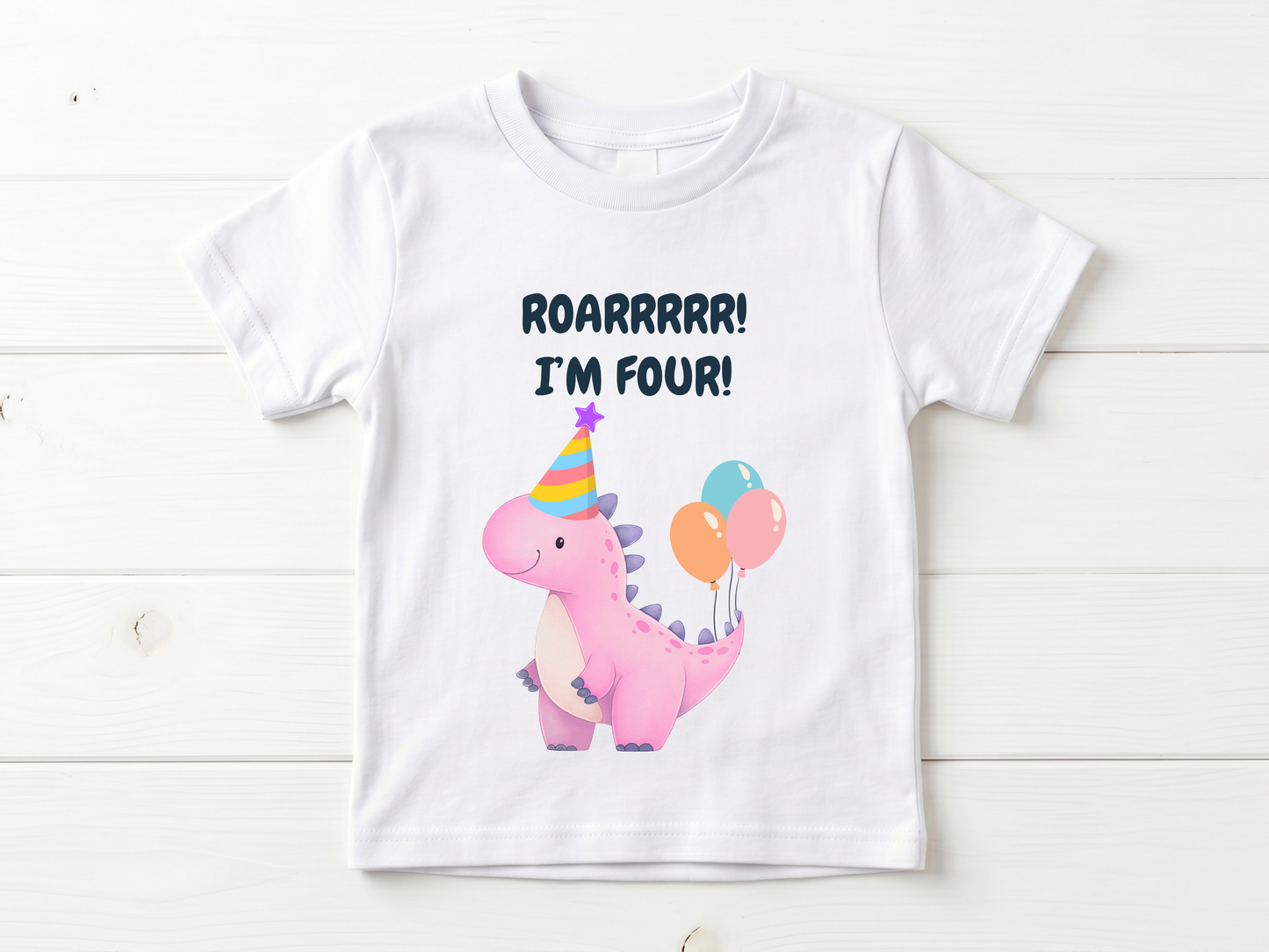 Roarrrrr! I'm Four! - Pink Dinosaur T Shirt