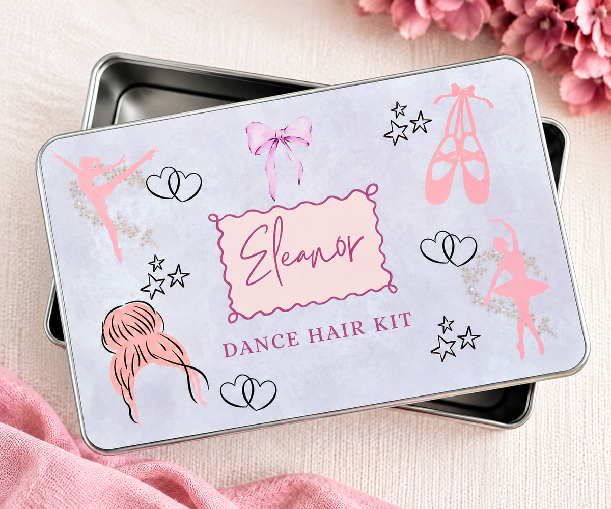 Personalised Dance Hair Kit Tin – Lilac & Pink