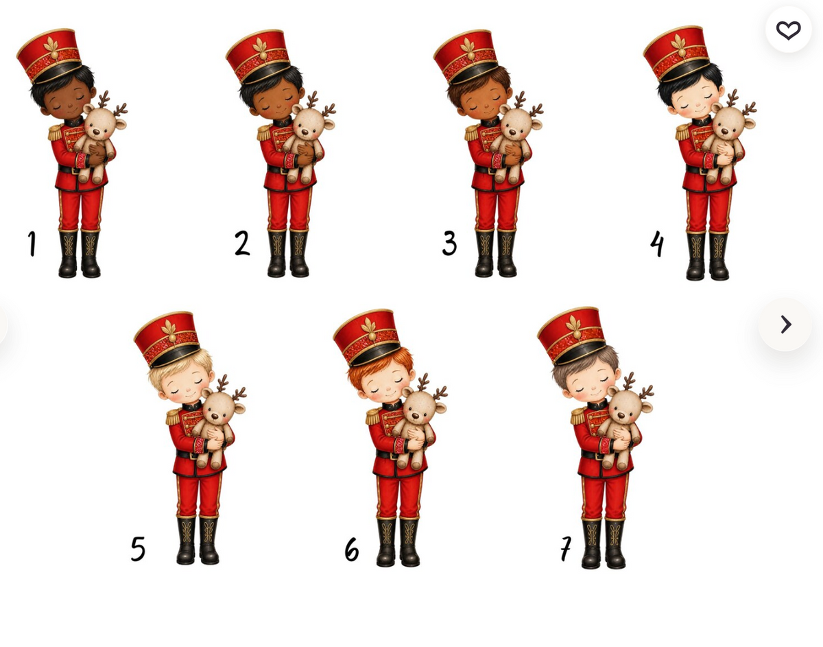 Choose Nutcracker character number 1 to 7 showing different skin tones and hair colours