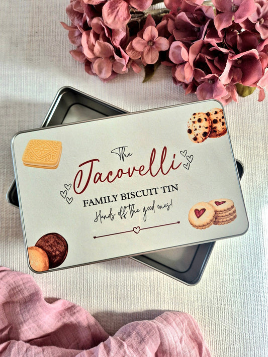 Personalised family biscuit tin with removable lid