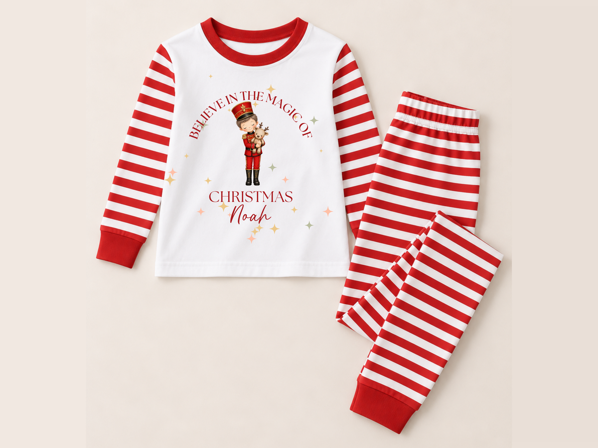 Nutcracker Believe in the Magic of Christmas personalised striped pyjamas