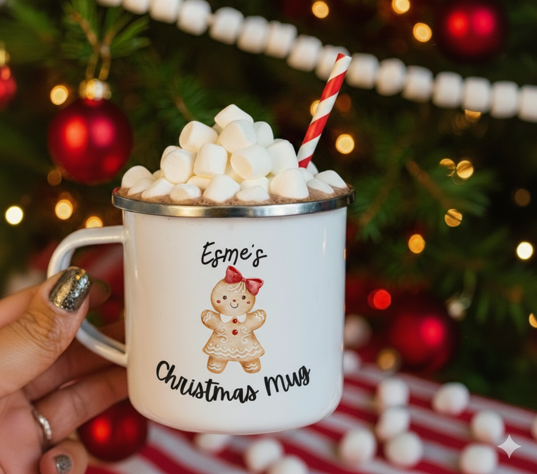 Personalised Children's Enamel Christmas Mug - Gingerbread Girl