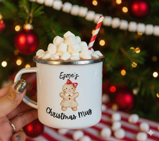 Personalised Children's Enamel Christmas Mug - Gingerbread Girl