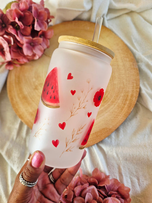 Watermelon & Poppy Print Libby Glass Can