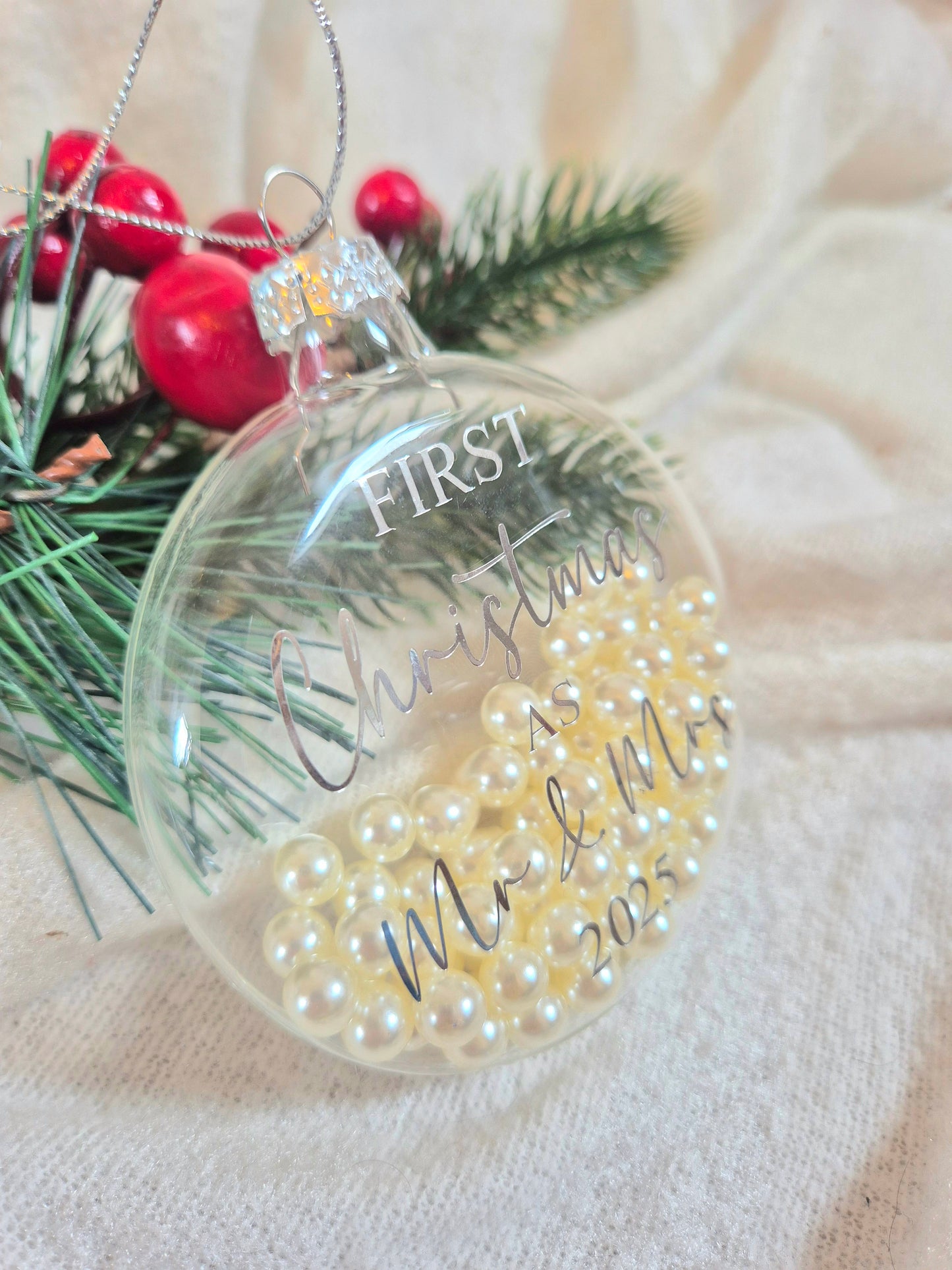 Glass Pearl 'First Christmas' Bauble