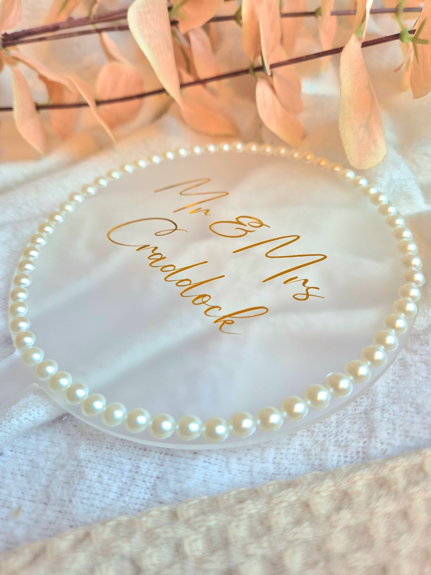 Pearl Edged Wedding Cake Topper