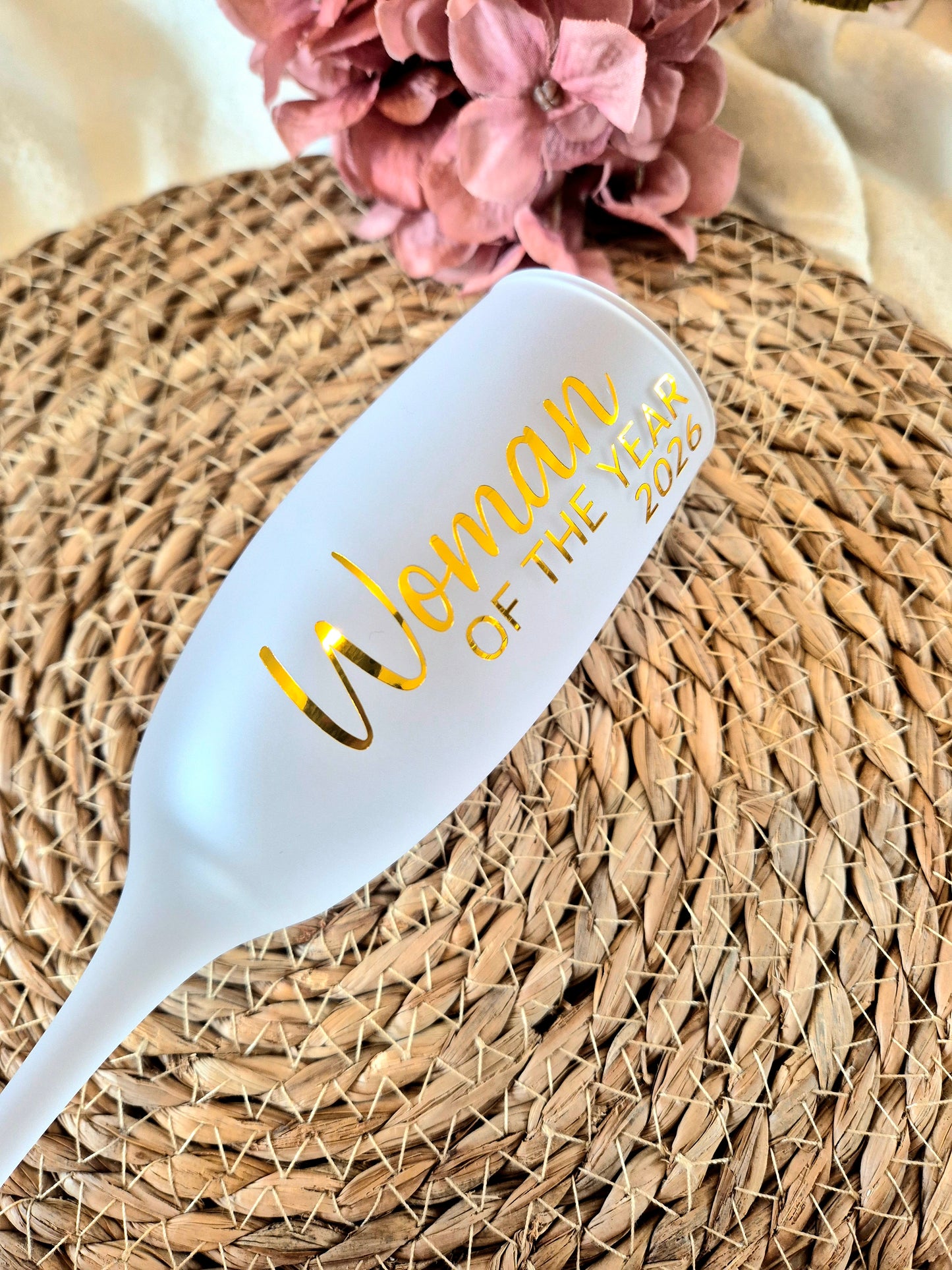 Woman Of The Year Frosted Champagne Flute