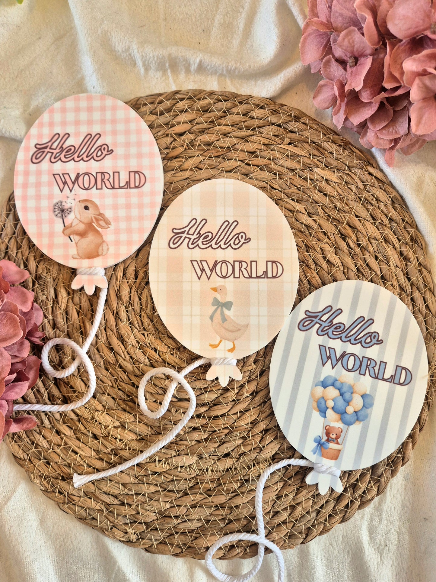 Hello World Acrylic Announcement Balloon - Bunny