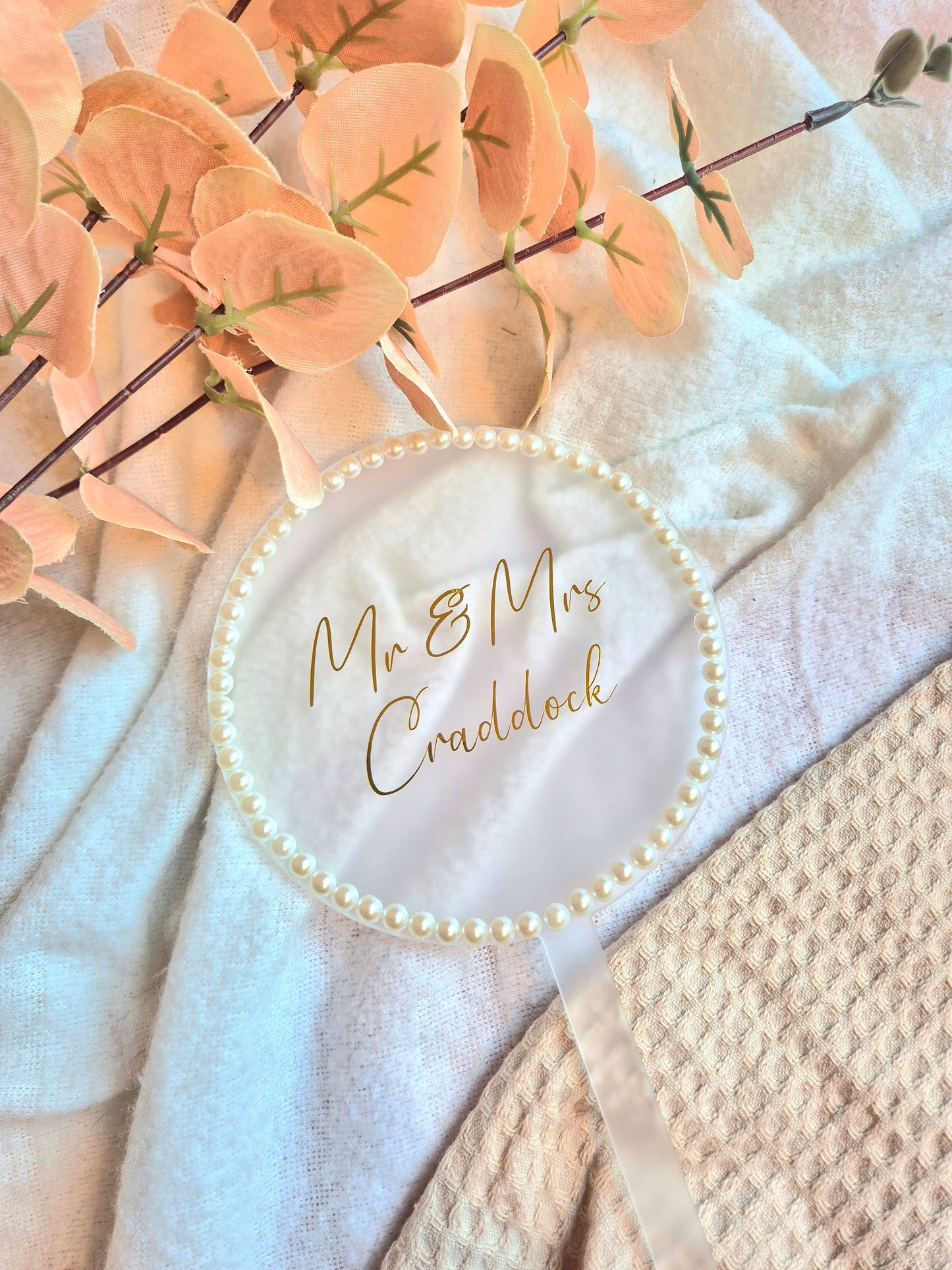 Pearl Edged Wedding Cake Topper