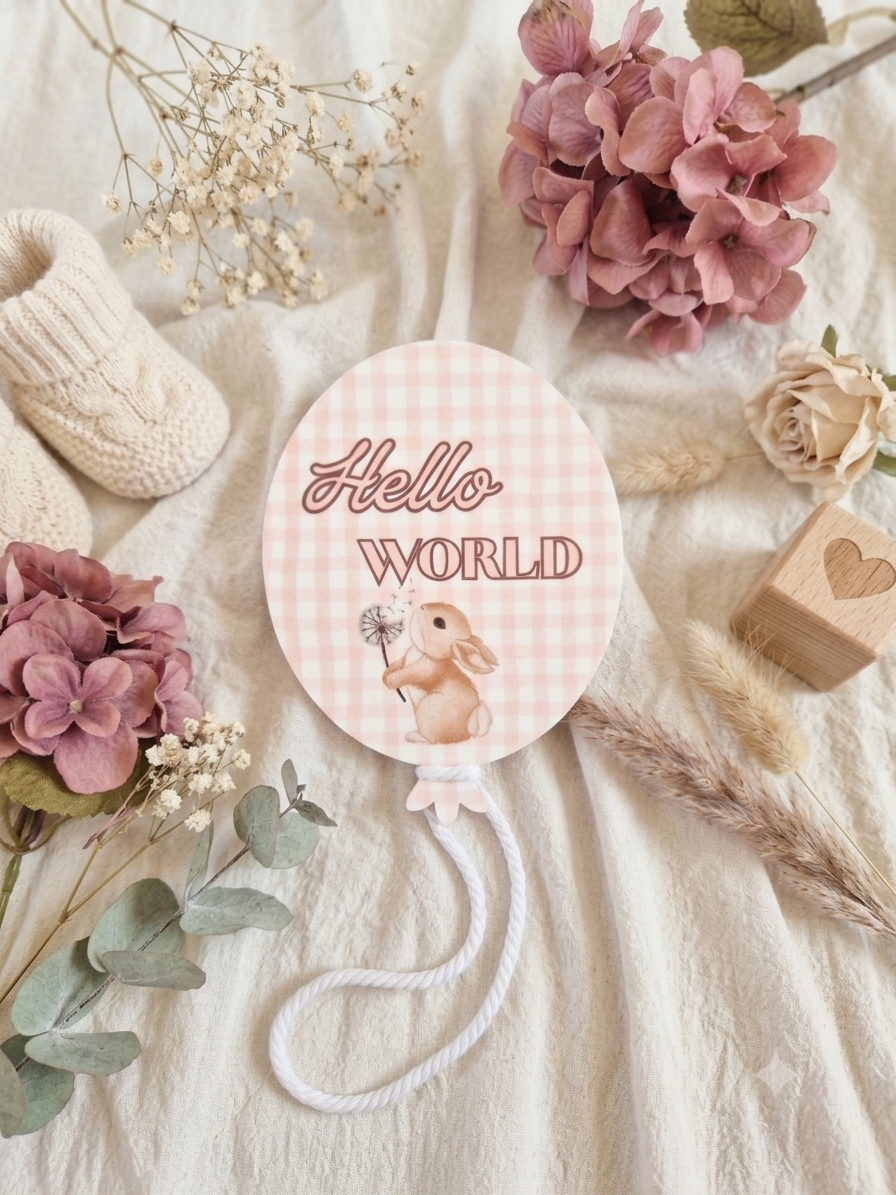 Hello World Acrylic Announcement Balloon - Bunny