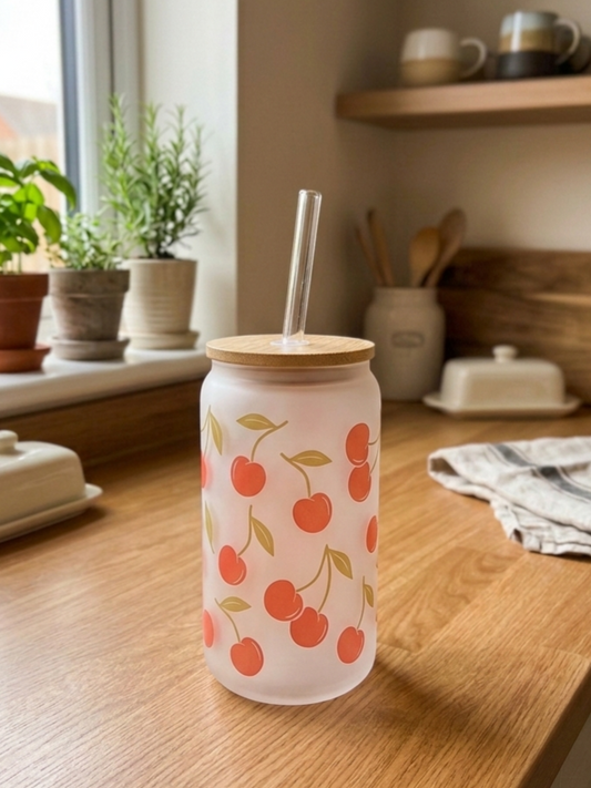 Cherry Print Libby Glass Can