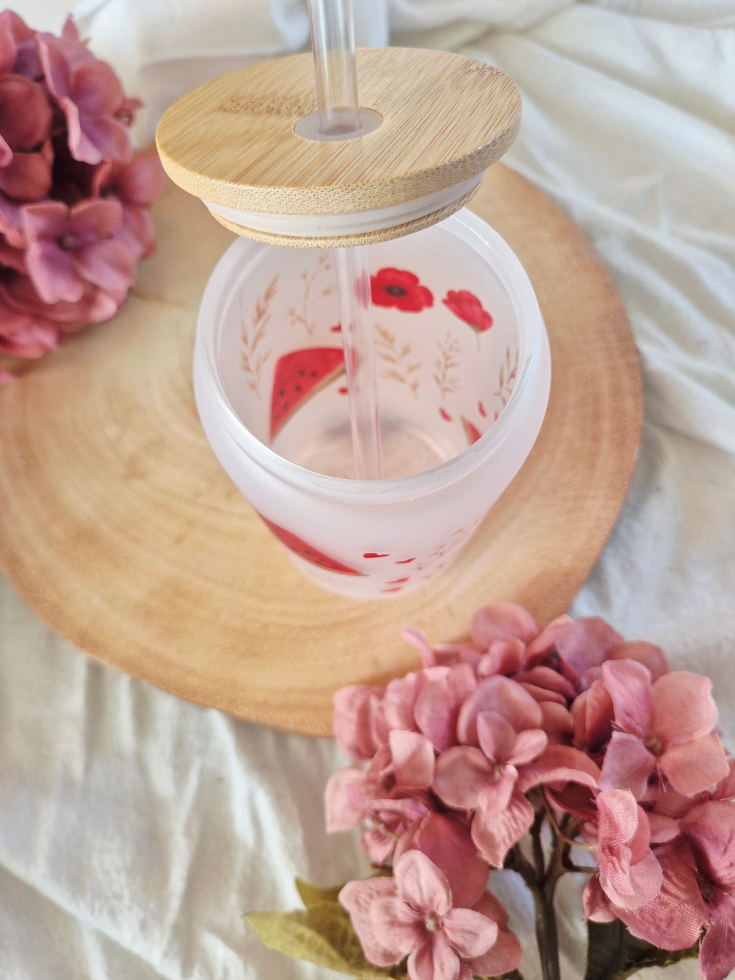 Watermelon & Poppy Print Libby Glass Can