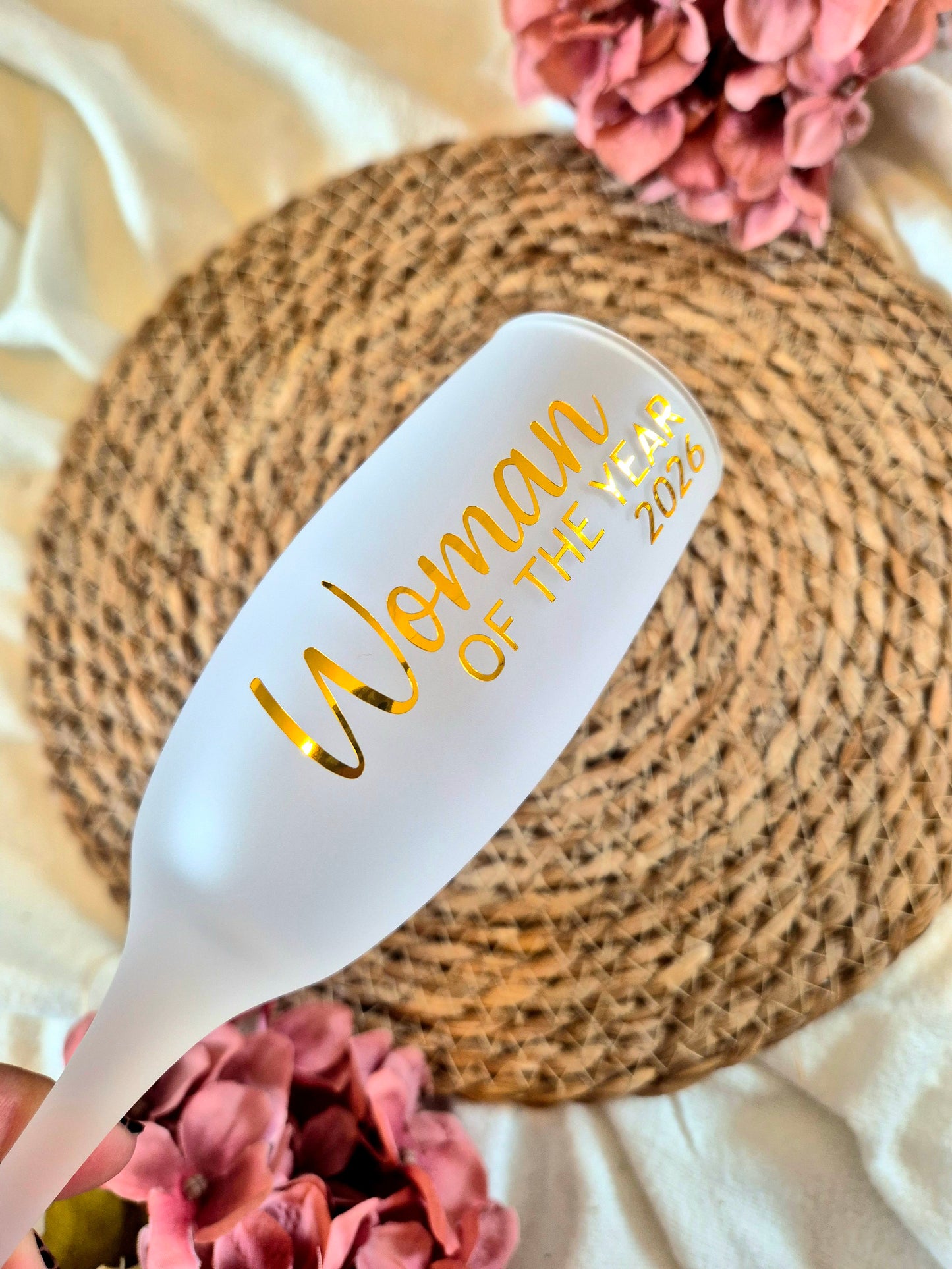 Woman Of The Year Frosted Champagne Flute