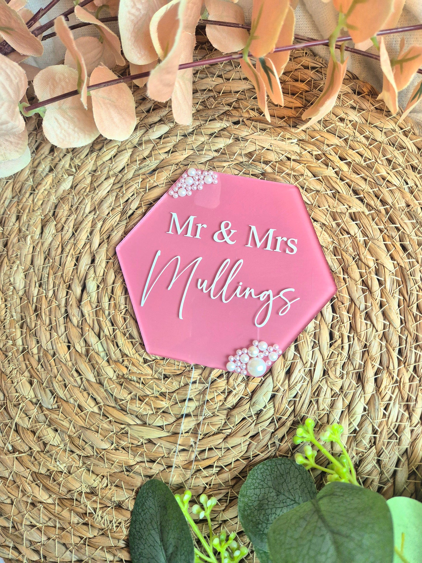 Pearl Wedding Cake Topper - Hexagon