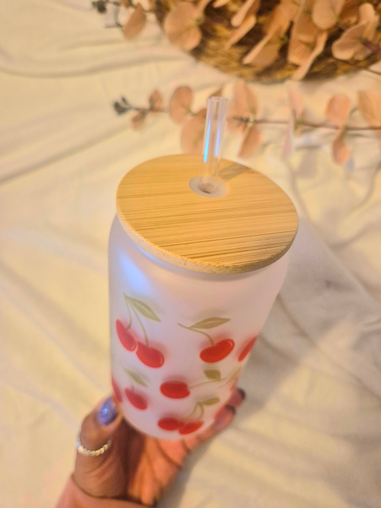 Cherry Print Libby Glass Can