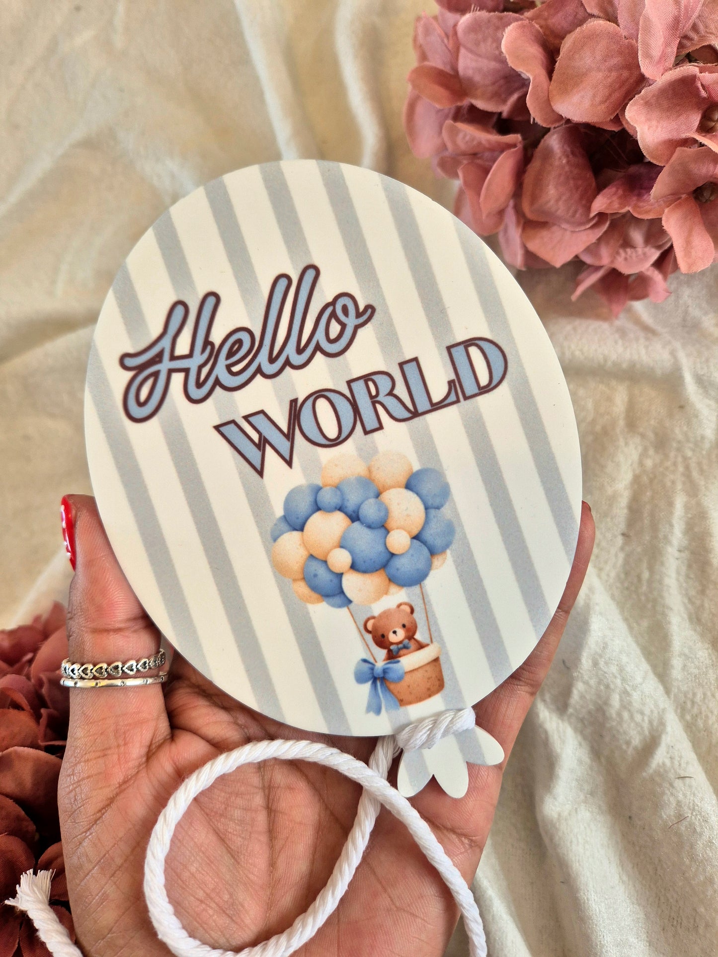 Hello World Acrylic Announcement Balloon - Bear