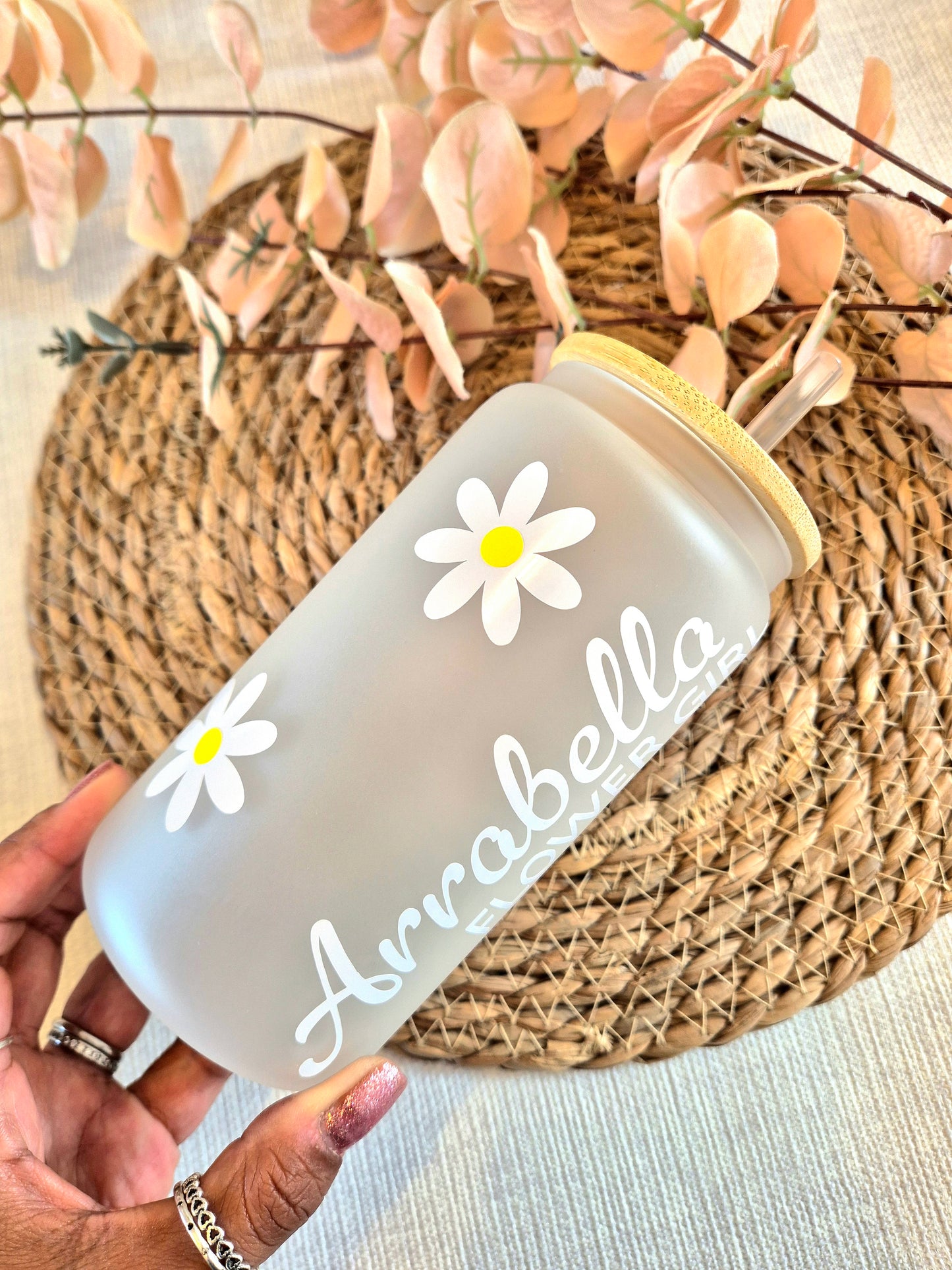 Personalised Flower Girl Frosted Libby Can Glass