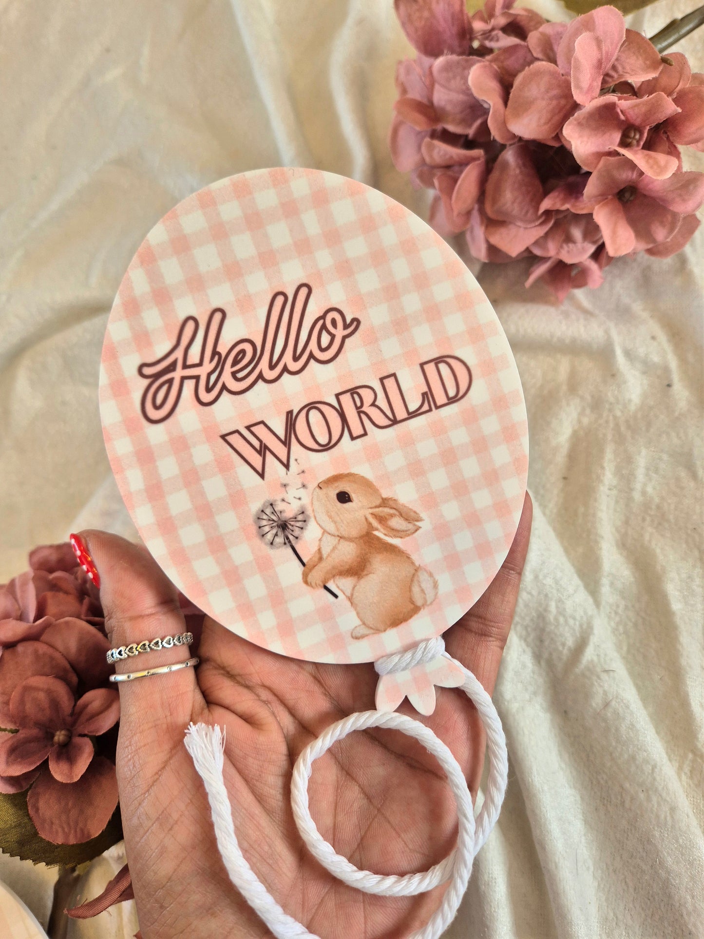 Hello World Acrylic Announcement Balloon - Bunny