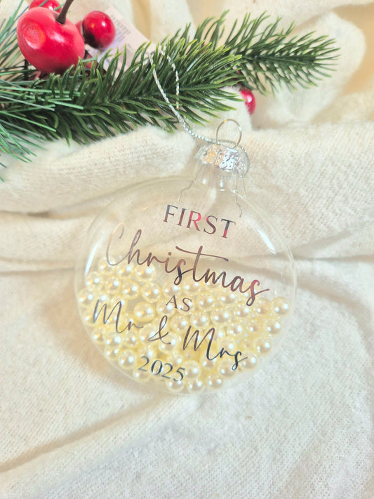Glass Pearl 'First Christmas' Bauble