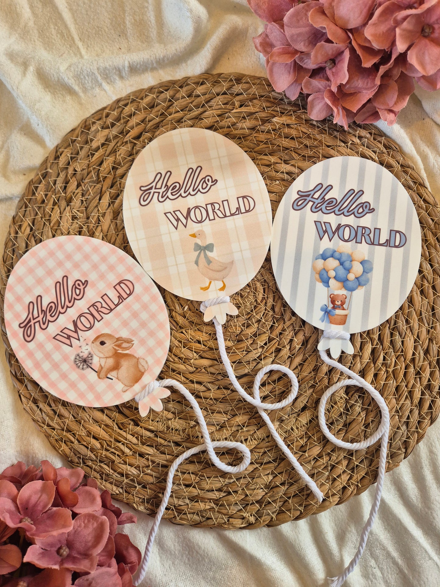 Hello World Acrylic Announcement Balloon - Bunny